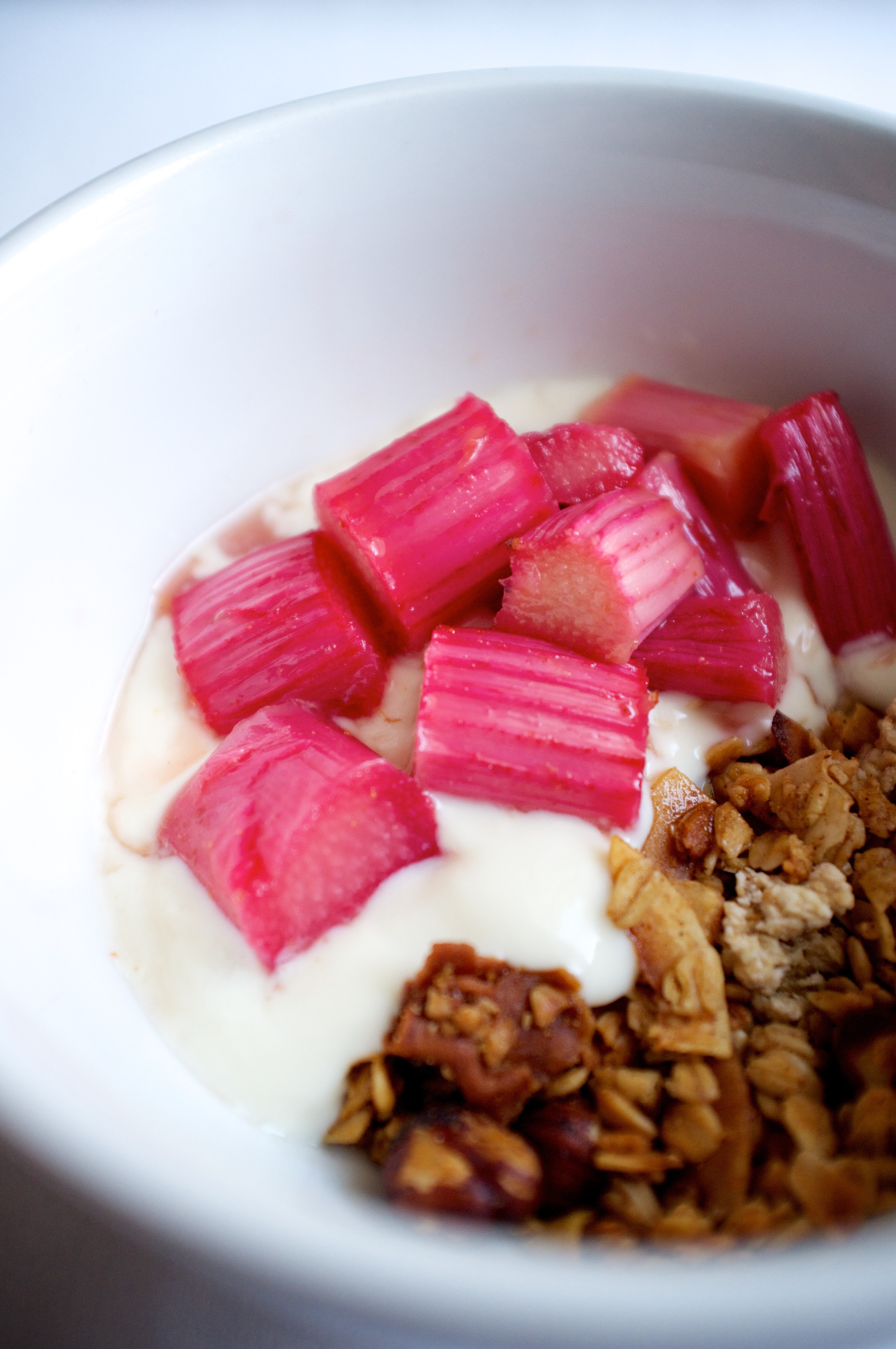 Rhubarb compote, yoghurt and granola.