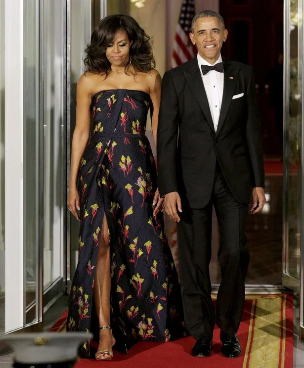 FLOTUS looked radiant in a custom floral Jason Wu gown for White House state dinner. 
