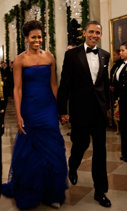 Flotus does it again looking like the belle of the ball in a custom strapless Vera Wang tulle gown with a feathered organza train for the 34th Annual Kennedy Honors. 