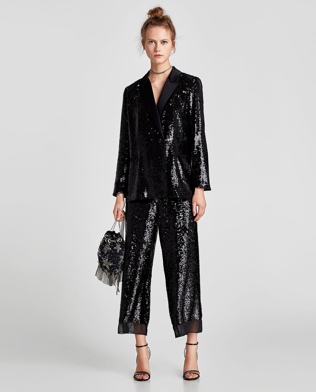 ZARA SEQUINNED DOUBLE-BREASTED BLAZER