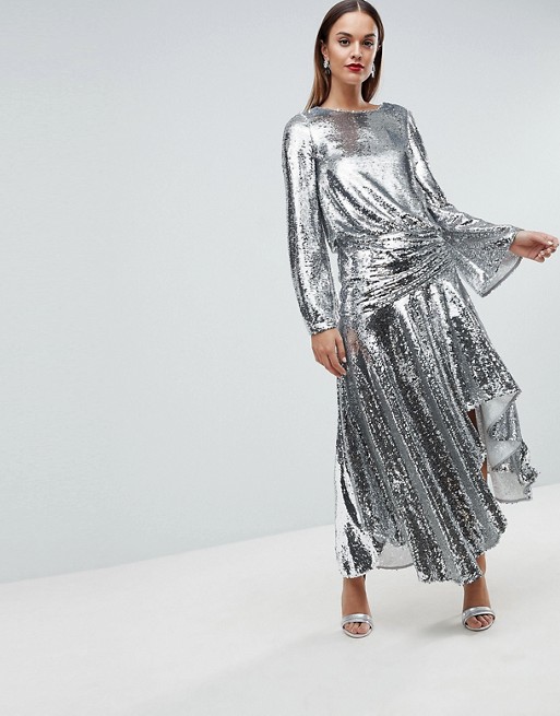 ASOS EDITION Drop Waist All Over Sequin Midi Dress