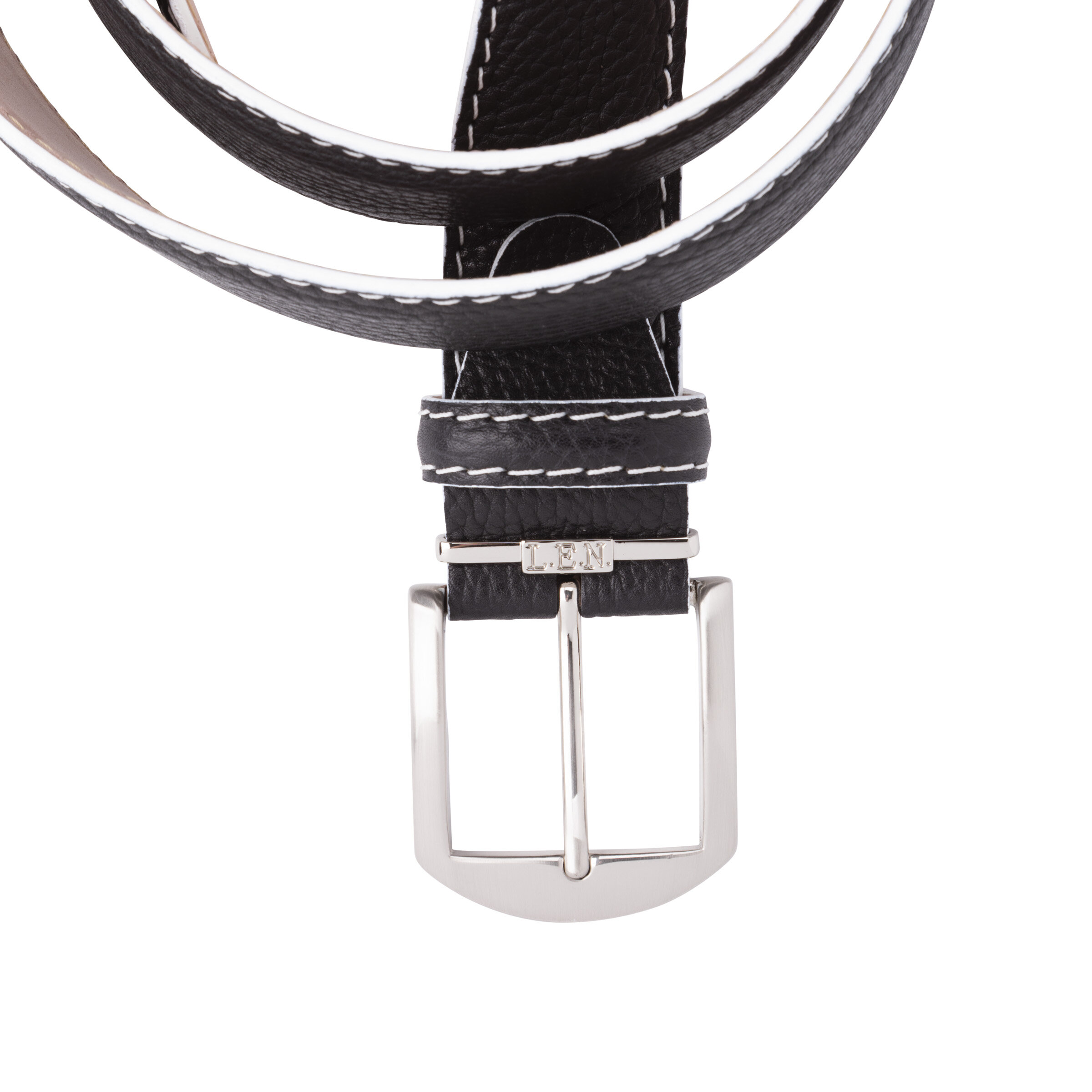 Black Pebbled Leather Belt, Signature Buckle (Shiny Silver