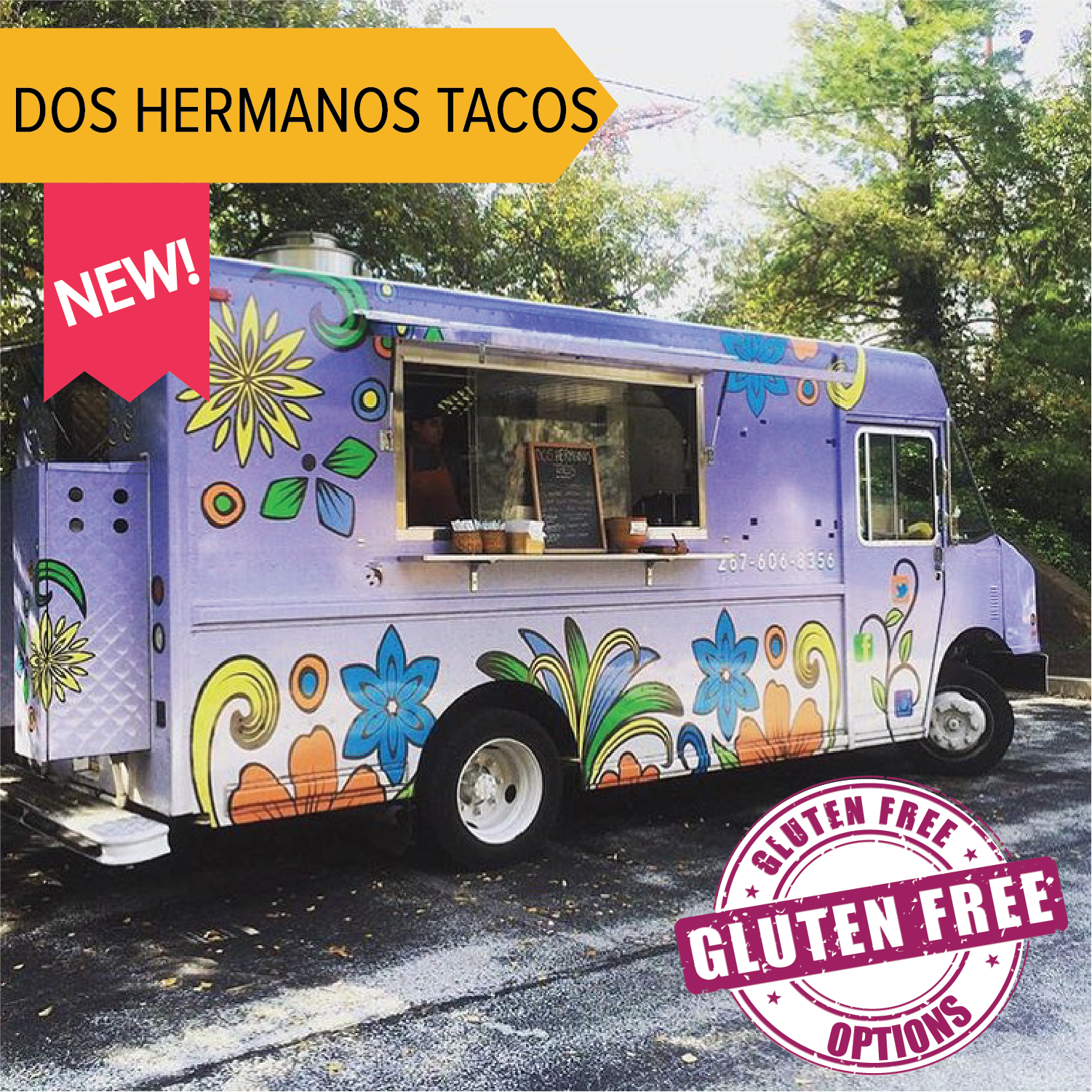 Dos Hermanos Joining us for the first time this year is Dos Hermanos Tacos! Authentic tacos with gluten free options are available.