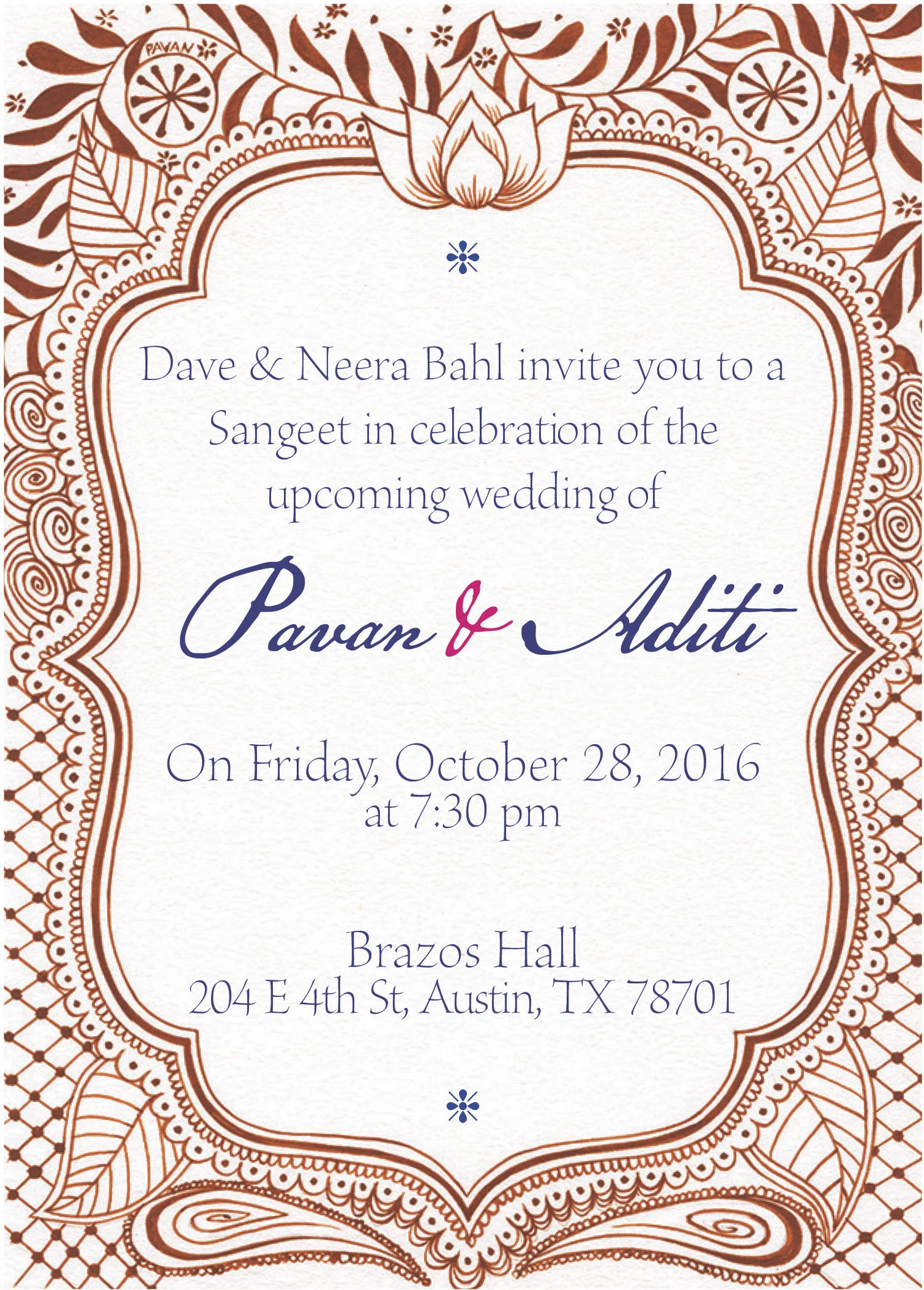 Kumar-Bahl Sangeet Invitation