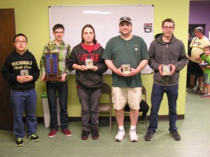 From left Jackie Liu, John Ludwig, Kai Tabor, Ricky Durbin and Zachary Robertson (not included were Martin Hansen and Aarush Prasad).
