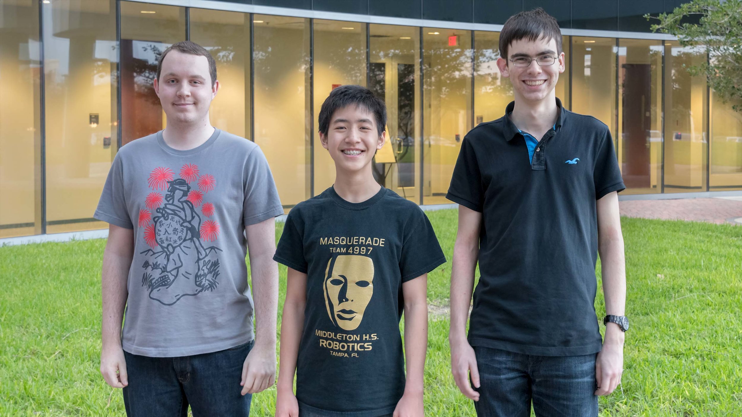FM Dalton Perrine (2272) (L), Truman Hoang (2186) (M) and John Ludwig (2491) (R) were the top finishers in Last weekend's 2017 CFCC Club Championship hosted by the UCF Chess Club .