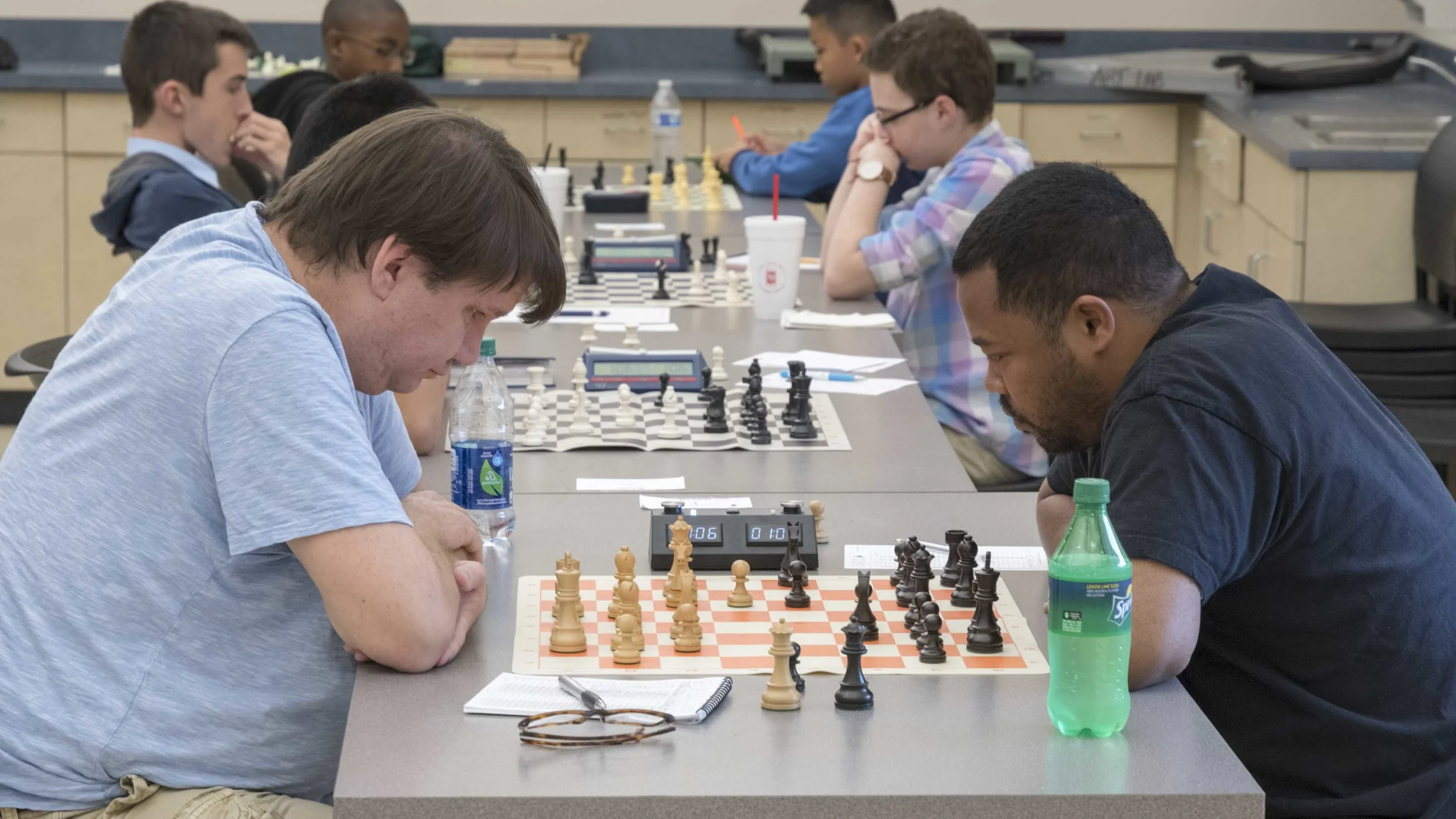 Final round, board 1, Todd Durham (1813) (L) vs Anthony Coleman (1885) (R), CFCC May Tornado held at the UCF Teaching Academy. 