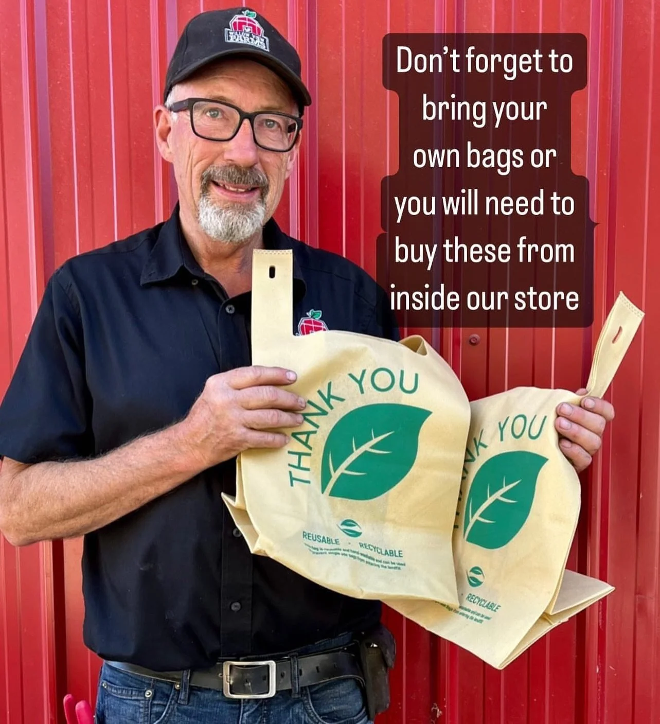 Friendly Farmer reminder. Bring your own bags or you will have to purchase them from us. #local #abbotsford #upick