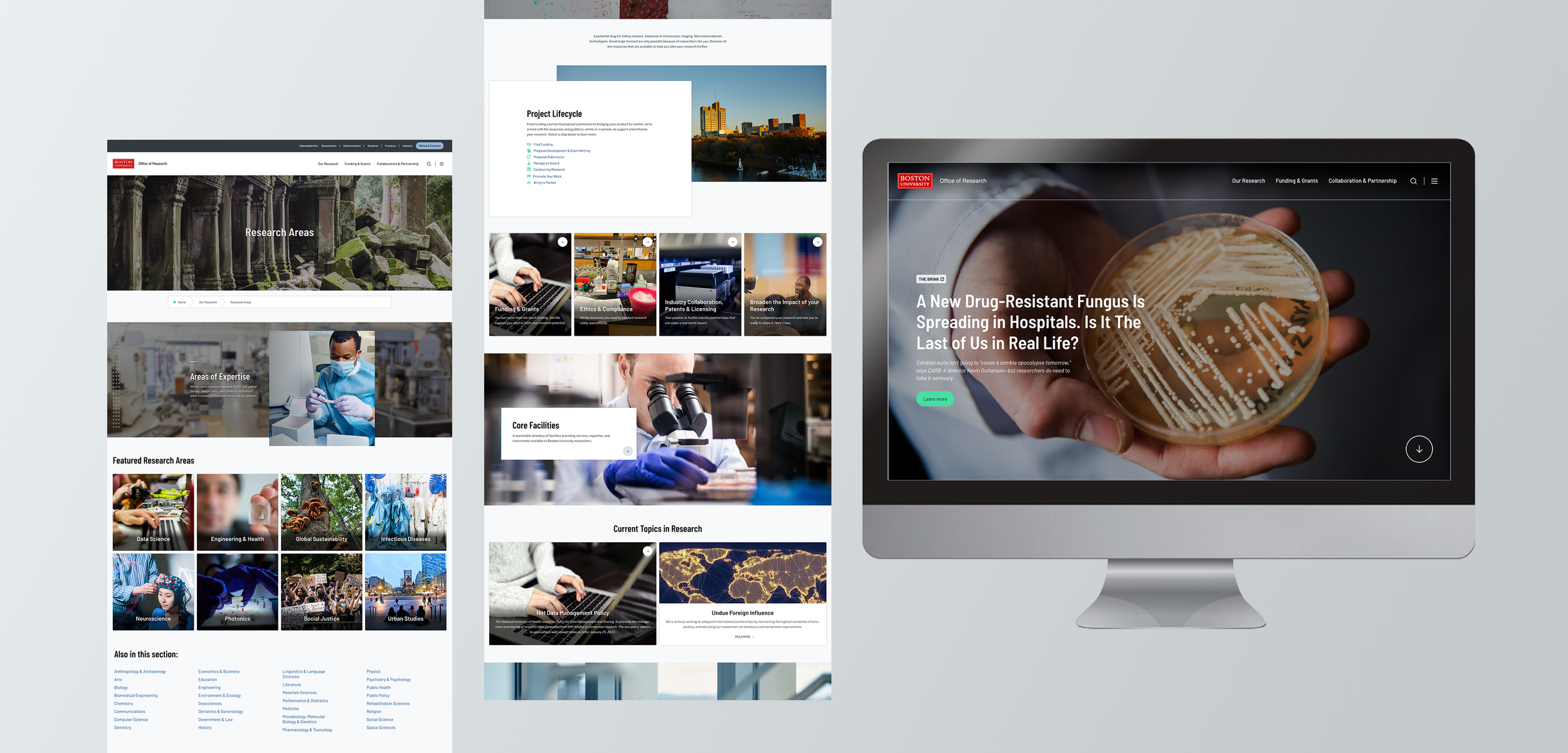 Sceenshots from Boston University's Office of Research Website