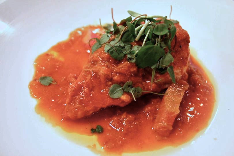 Sea bass with rhubarb sauce