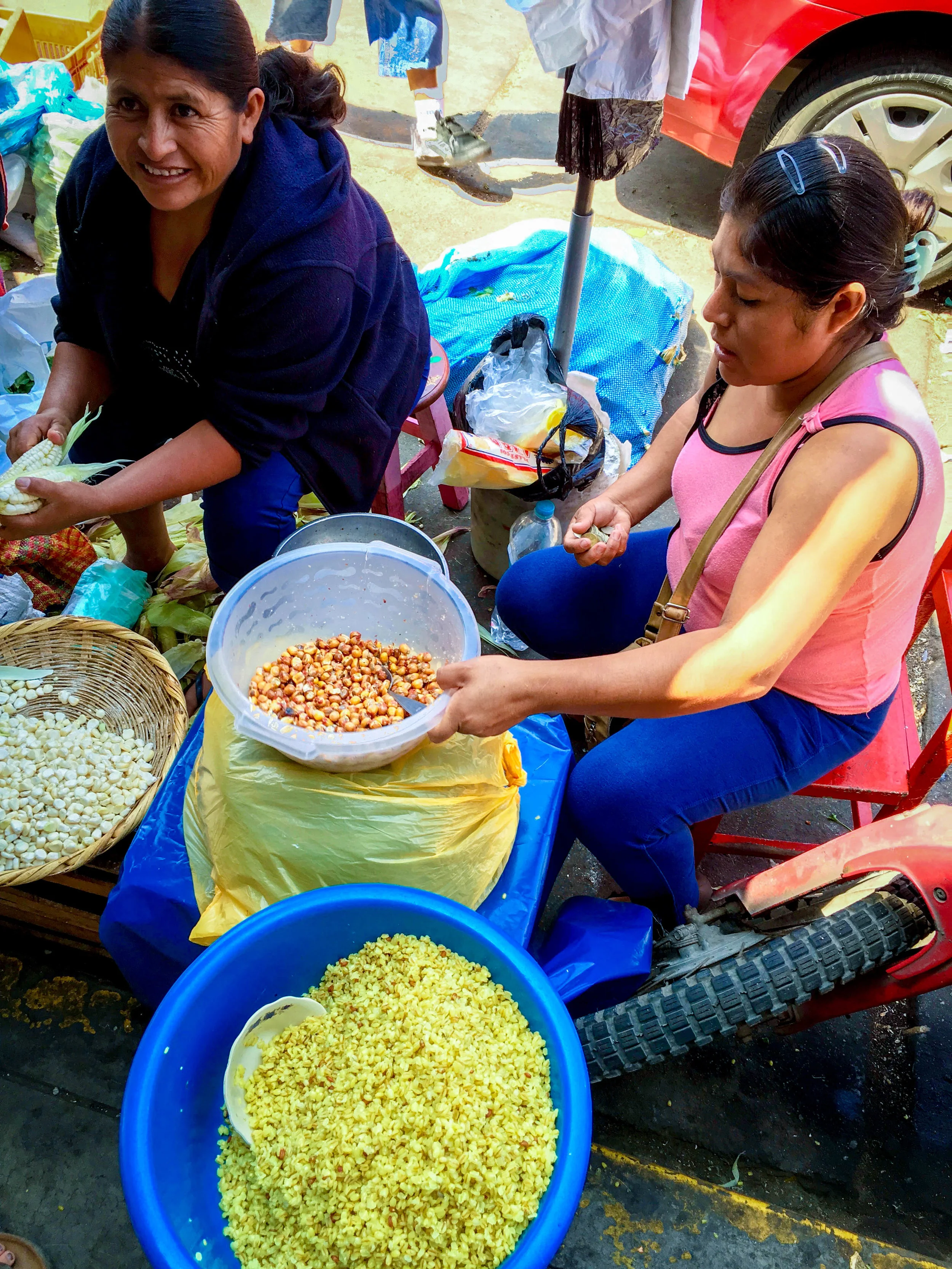 Corn, corn, and corn for sale.
