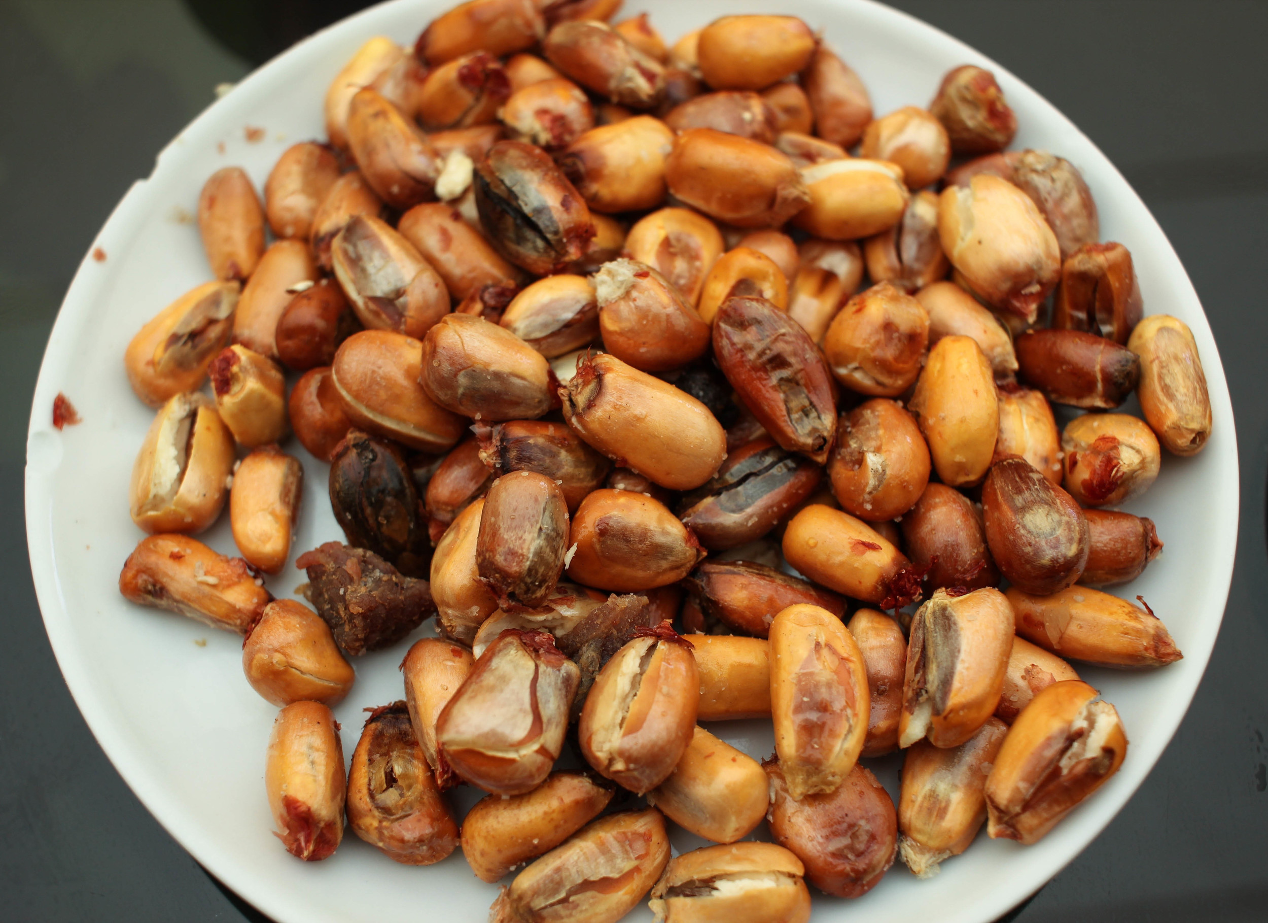 Cancha: Fried corn. This is a classic snack found at restaurants and bars.