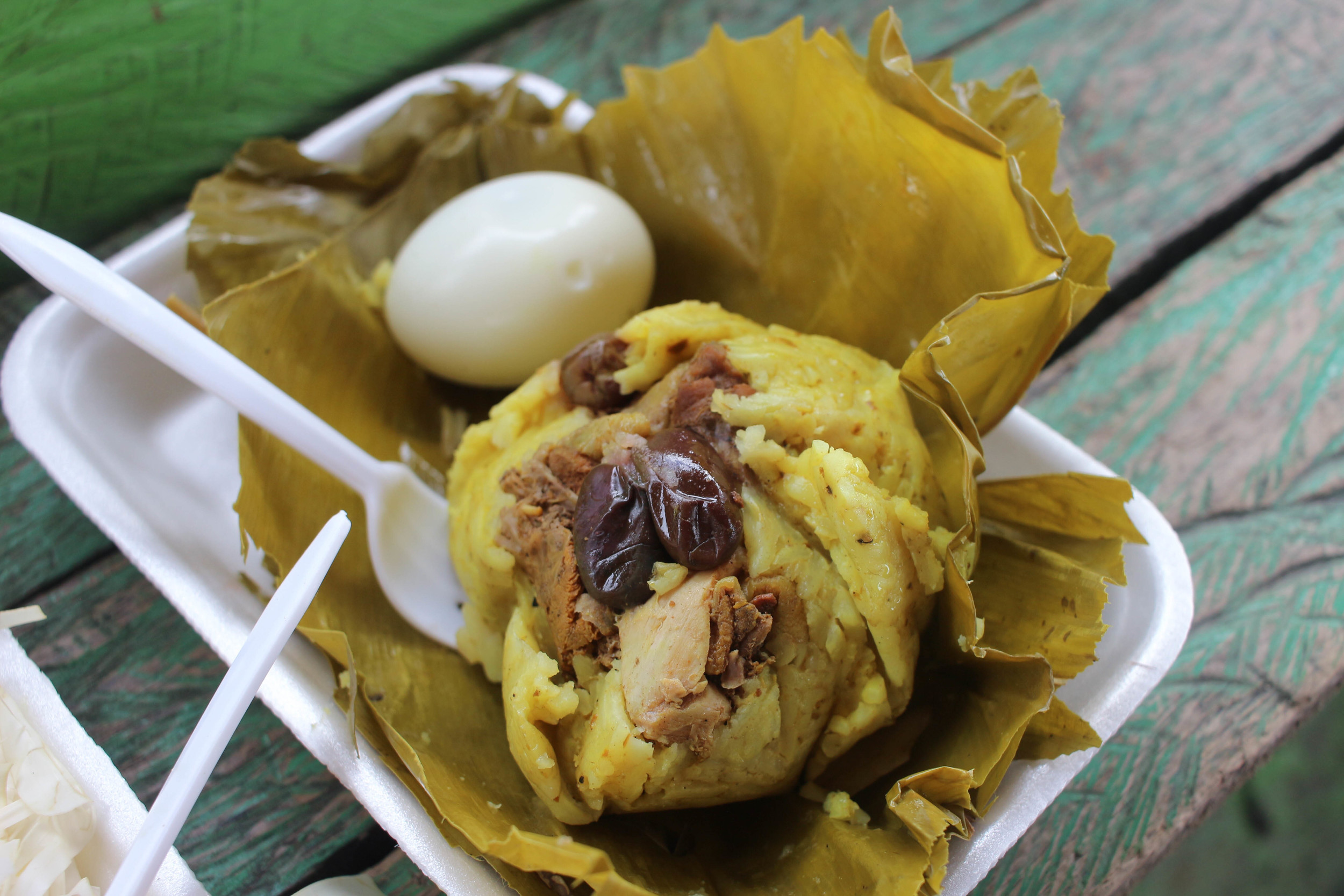 Juane, a typical dish from the jungle. This dish is mostly rice- don't be deceived by the bit of chicken and olives.