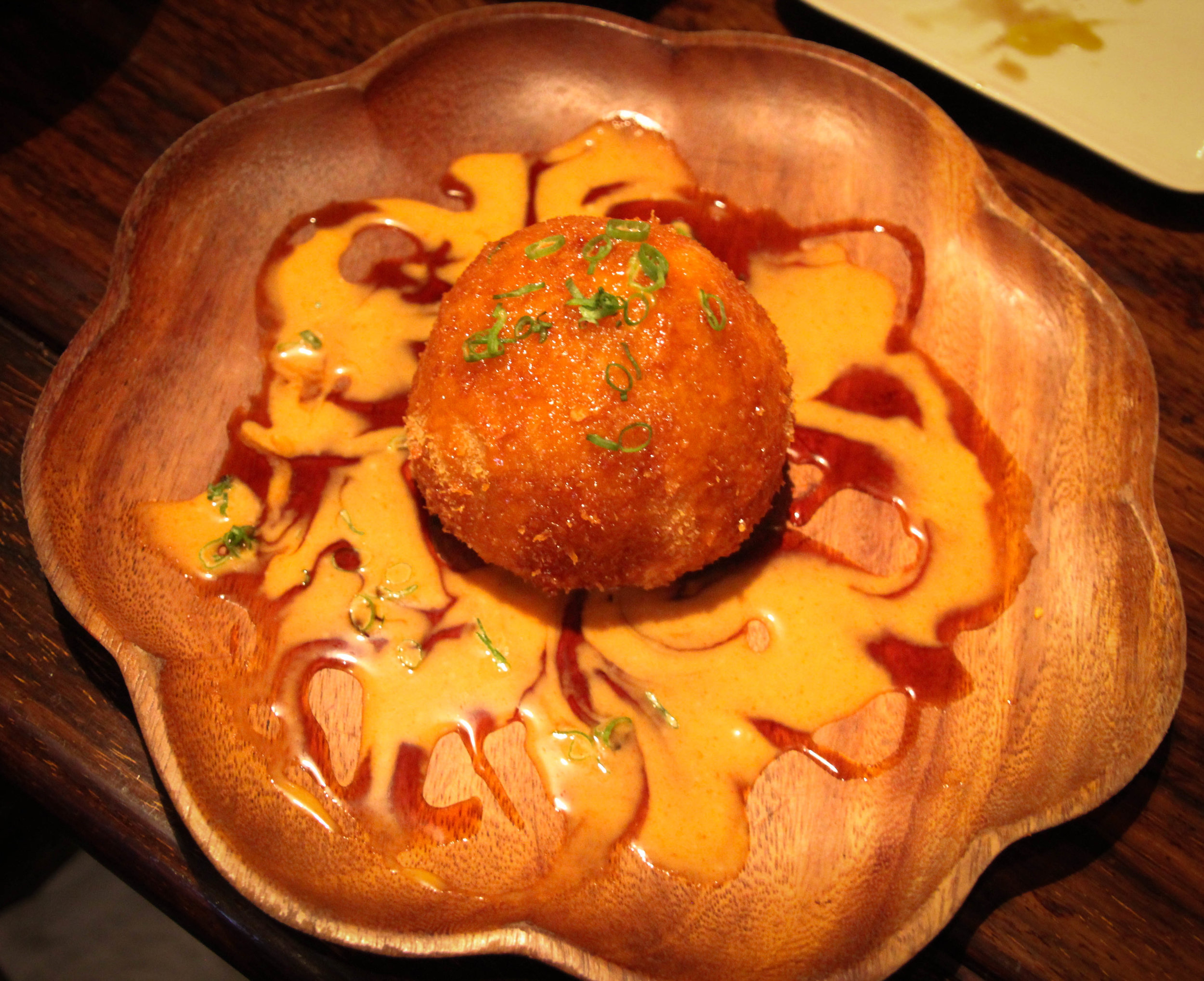Fried kabocha squash with custard egg- view from above