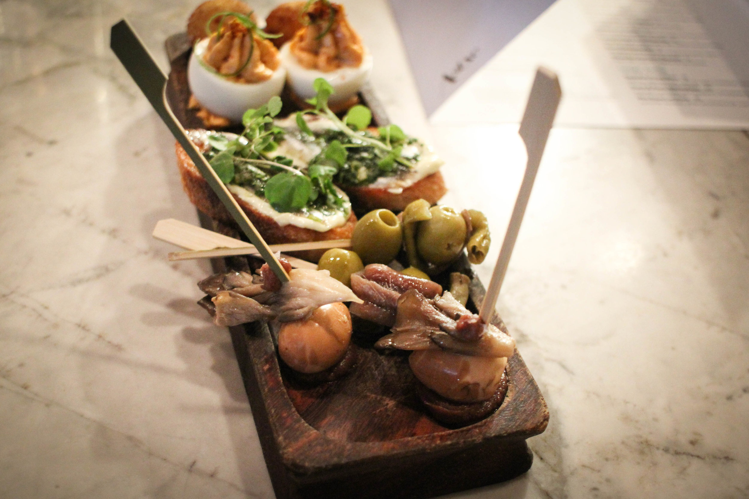 View down the tray of pinxtos