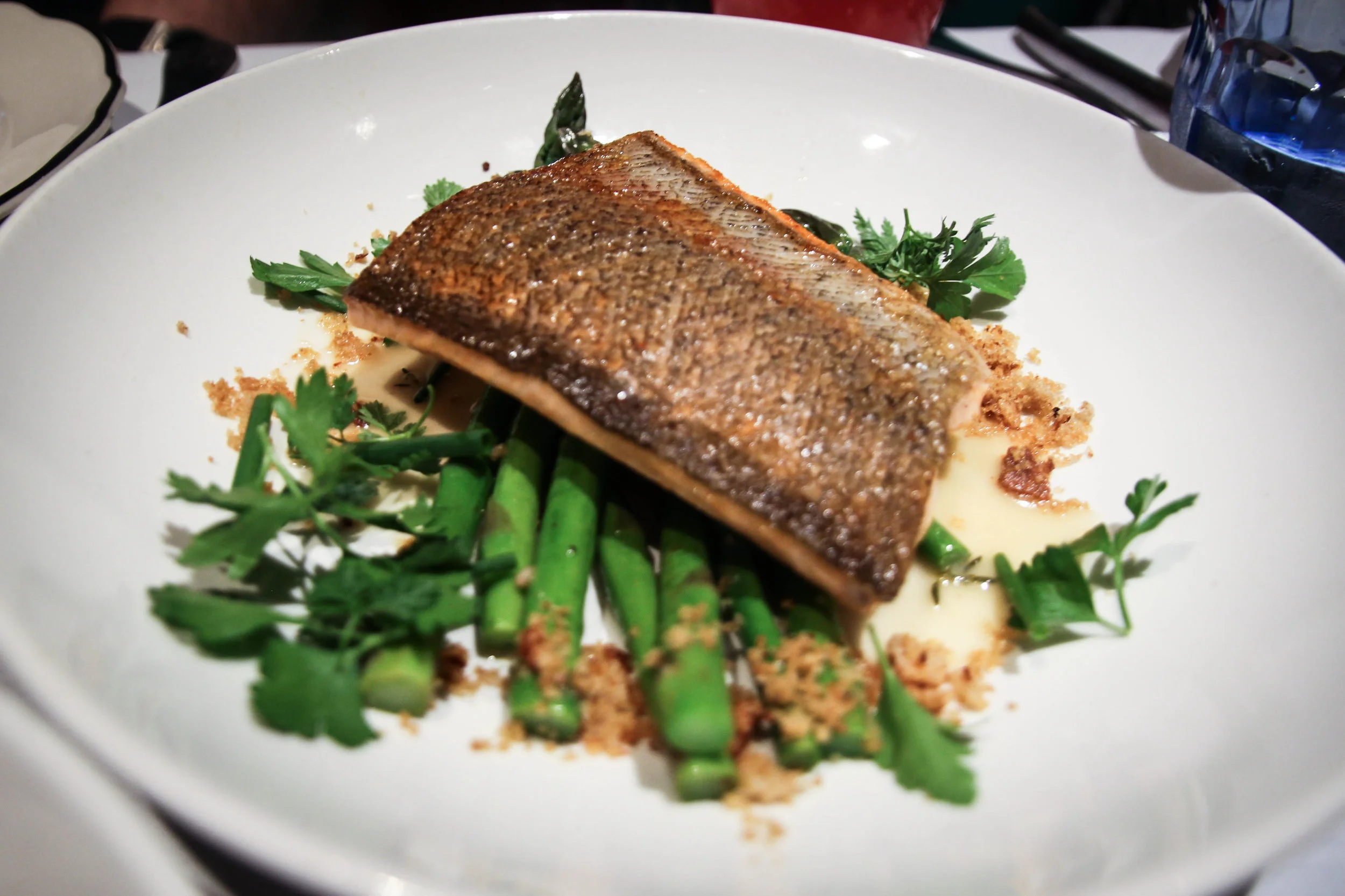 McFarland Springs Trout with Asparagus, Bread Crumbs, and Miso Butter