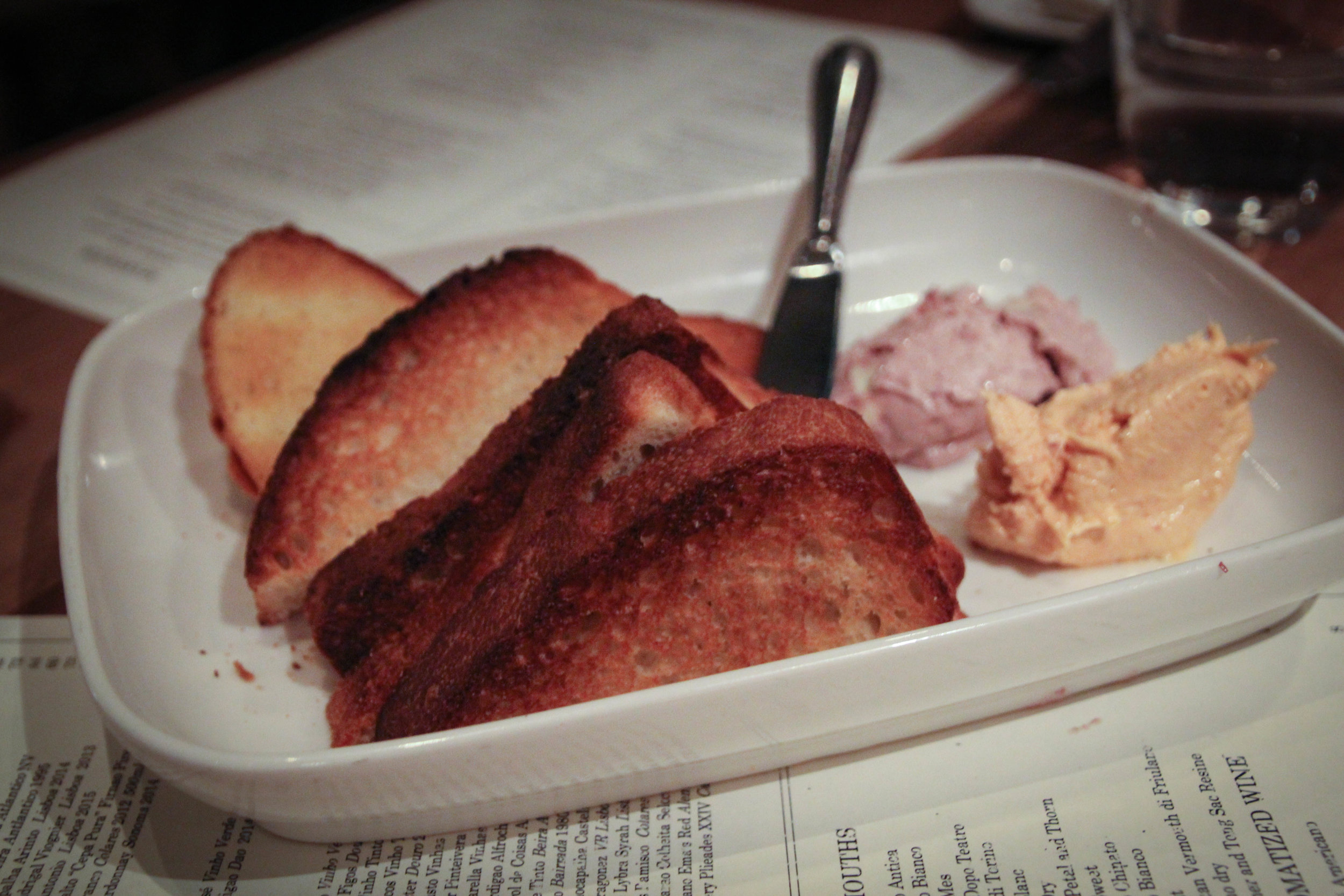 Pao com Manteiga: housemade bread, chourico butter, olive butter