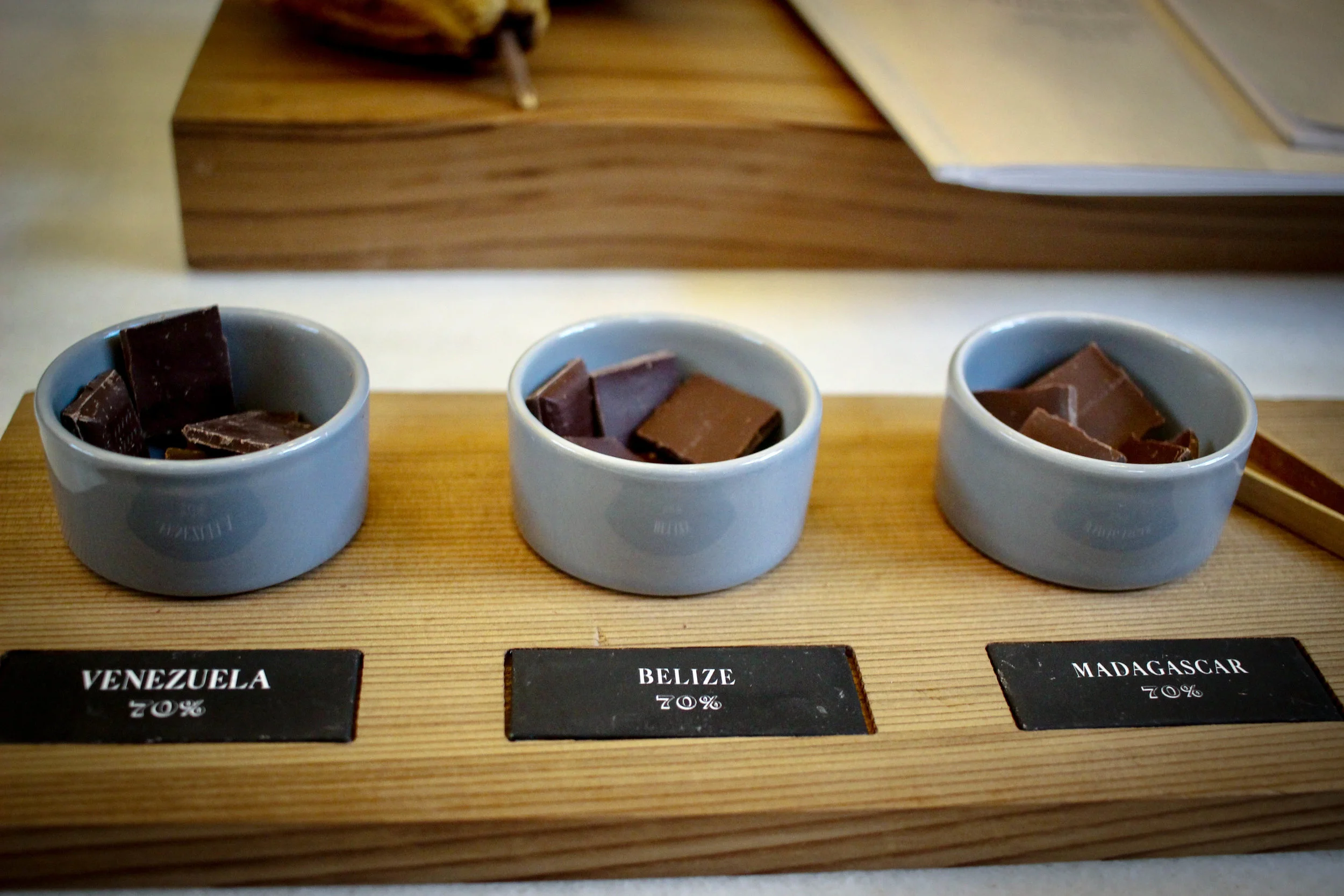 The taste test: (almost) all of the bars made at Dandelion are made with 70% cocoa and no milk products added.
