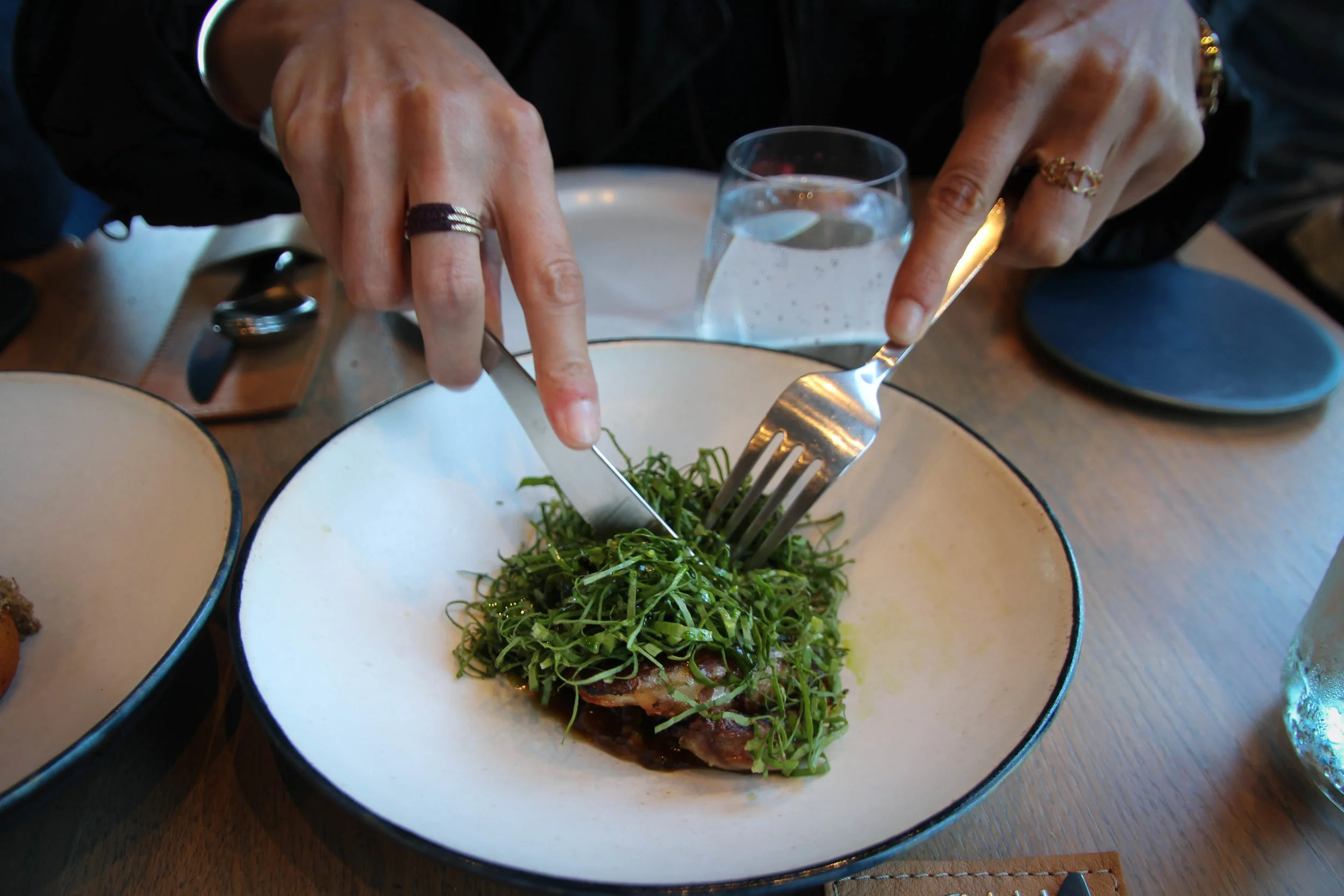 Grilled chicken with salad of sorrel. 