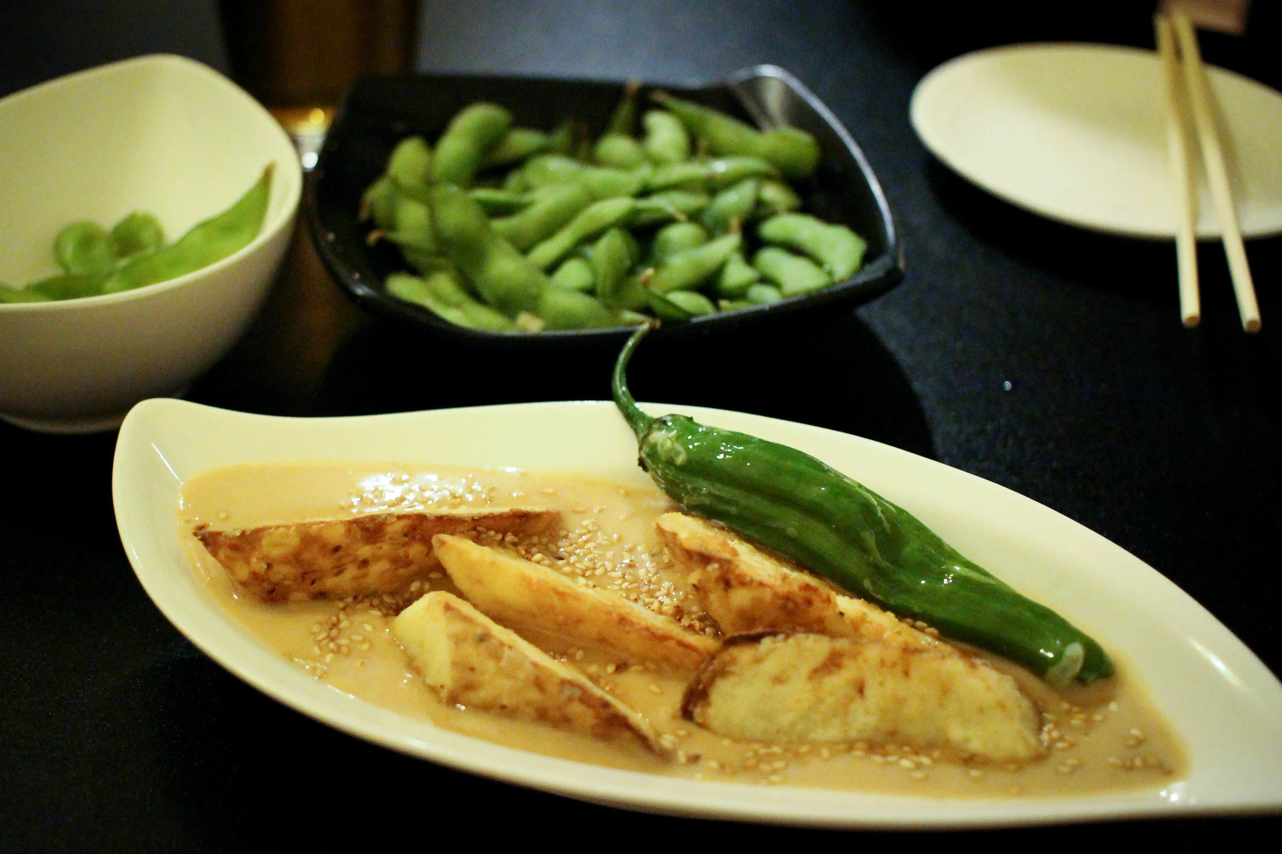 Crispy Fried Yam: naga-imo potato lightly fried w/sesame sauce