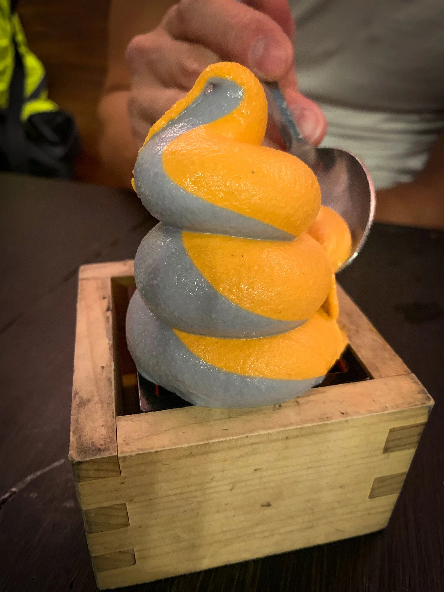 Taro and Thai Ice Tea Soft Serve Swirl.