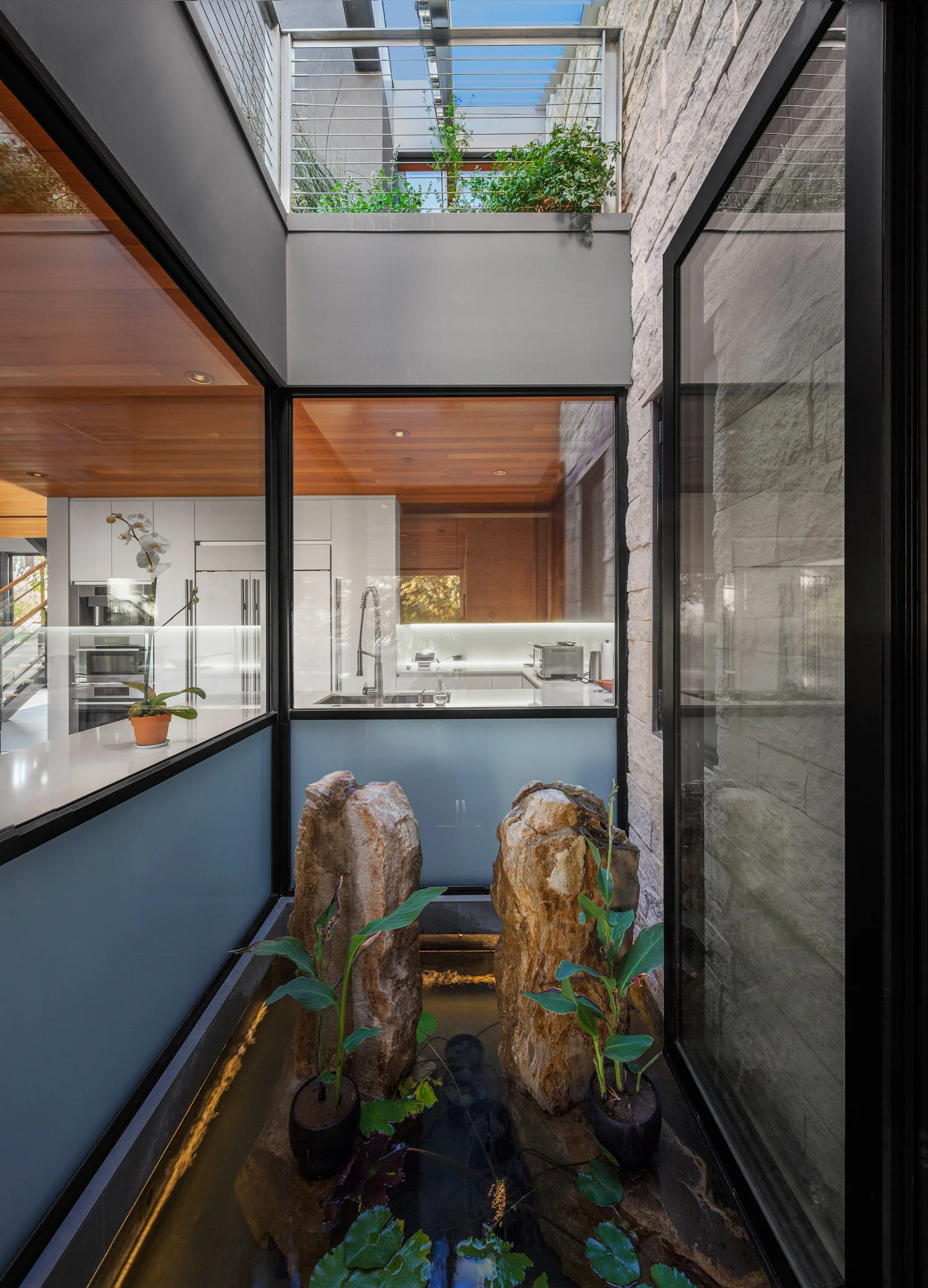Acacia House koi pond and water lily garden atrium