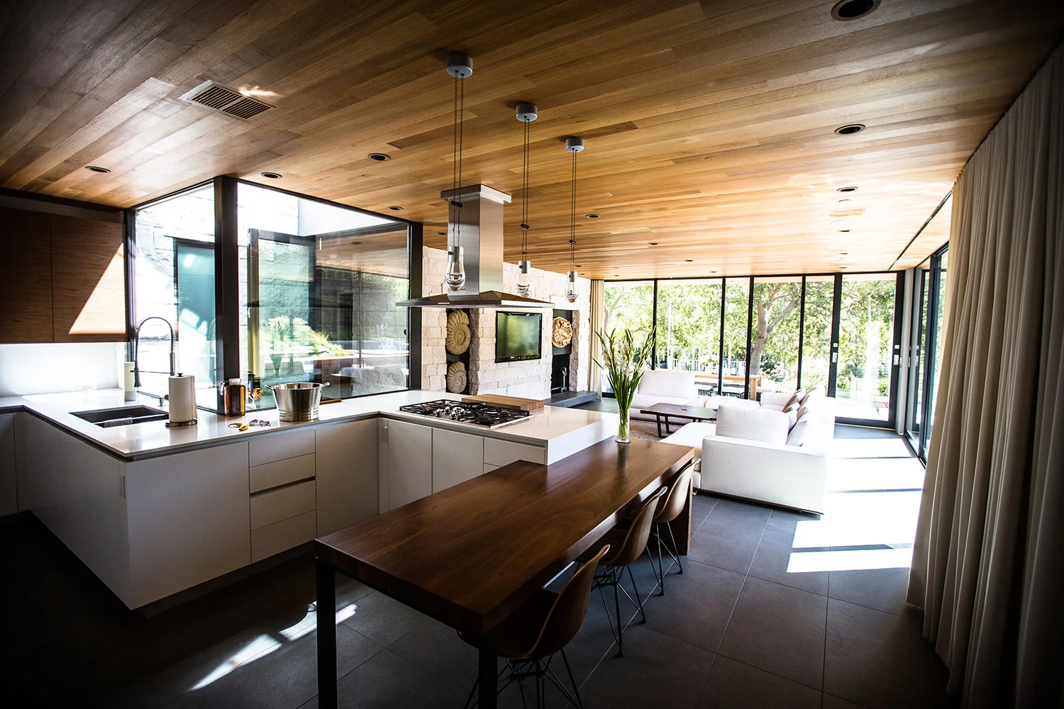 Acacia House modern kitchen and koi pond atrium