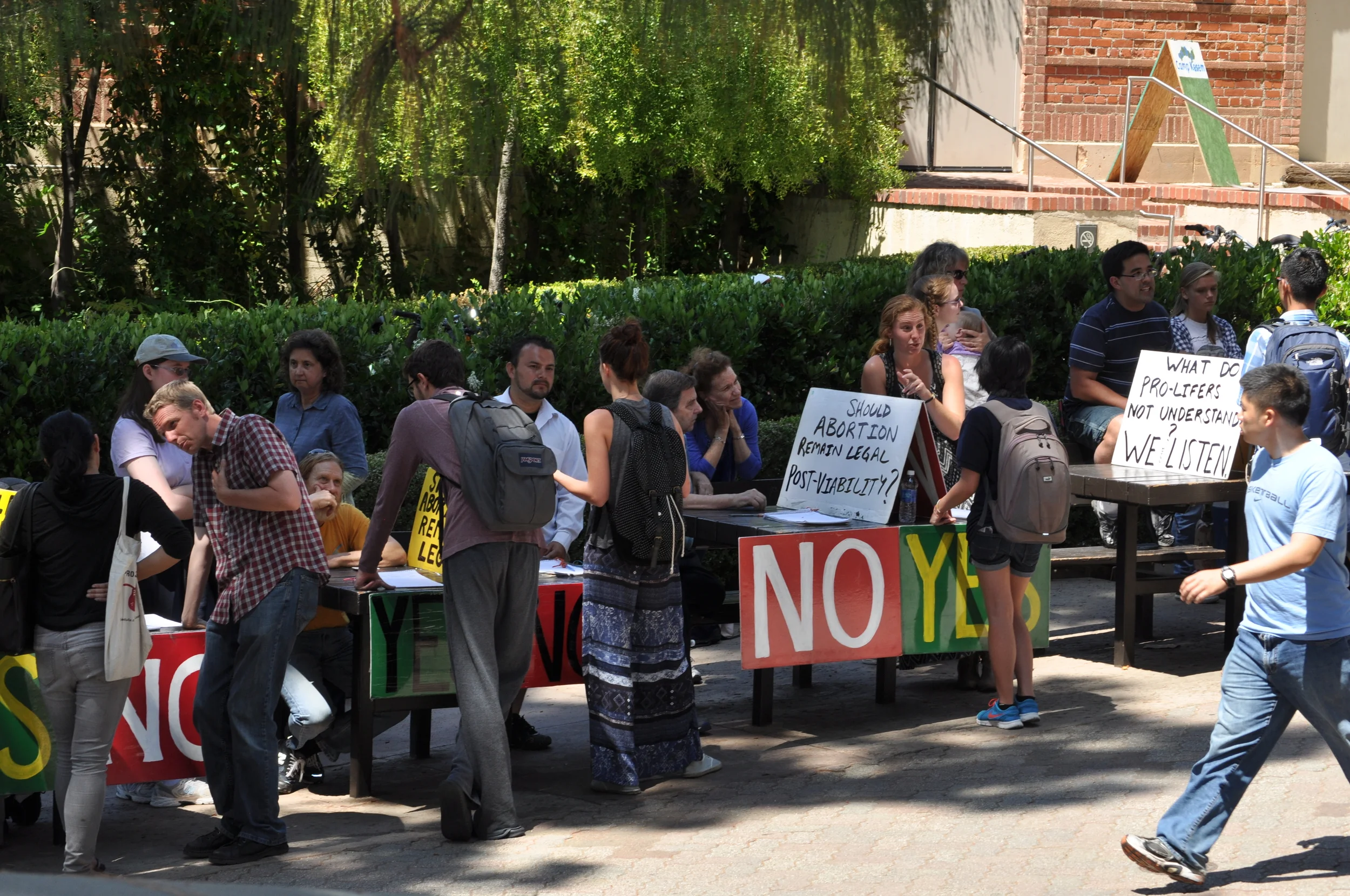 CK’s story took place near this series of poll tables on UCLA’s Bruin Walk.