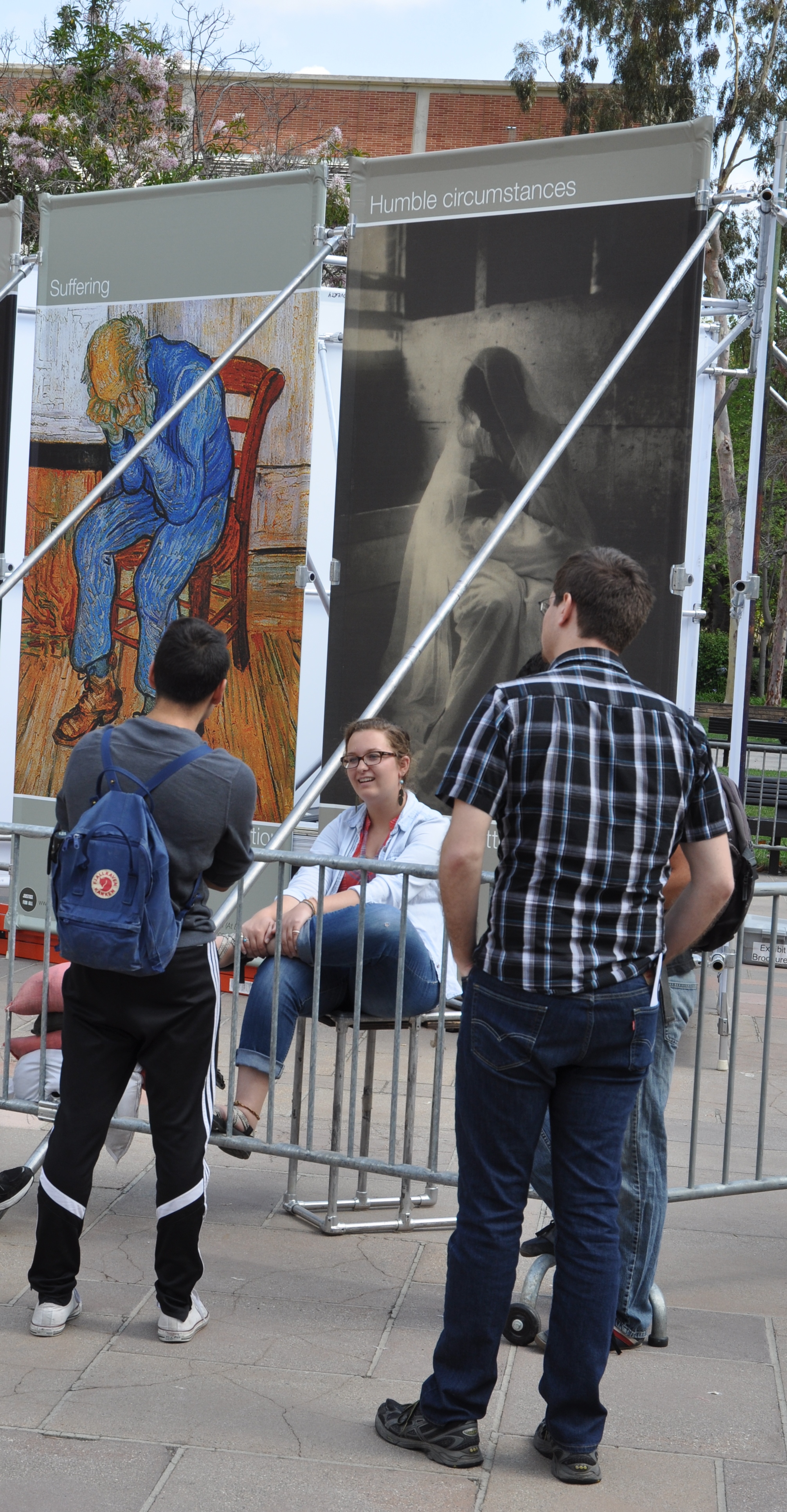 CK Wisner interacts with a UCLA student in front of the "Humble Circumstances" panel in May 2016.