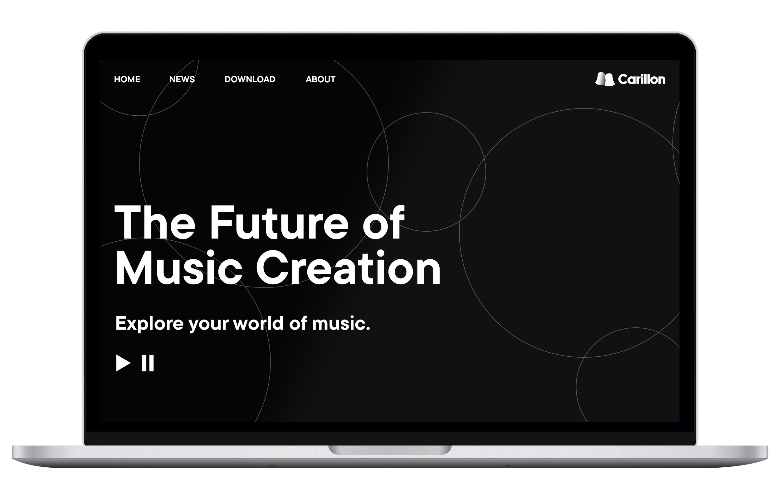  Mockup of the Carillon homepage, including a link to download 