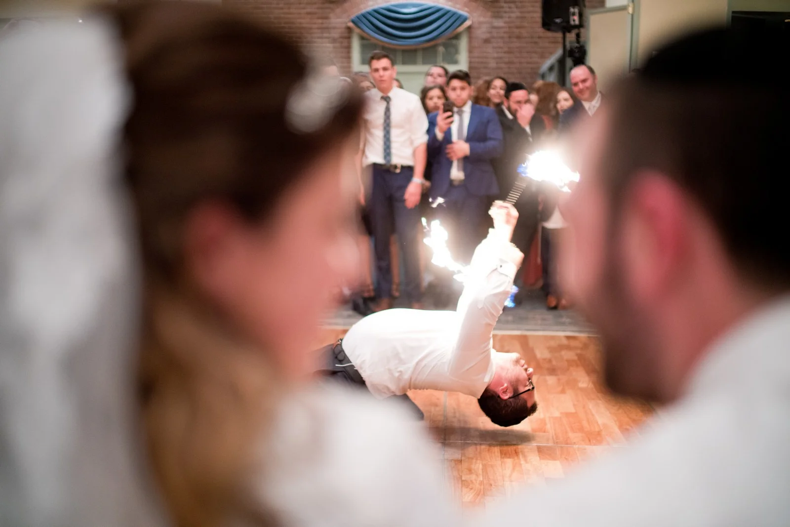 Orthodox Jewish Wedding, Dyker Beach Park and Golf Course, Brooklyn, New York, Photo by Chaim Schvarcz, Bride and Groom, Dancing, Fire