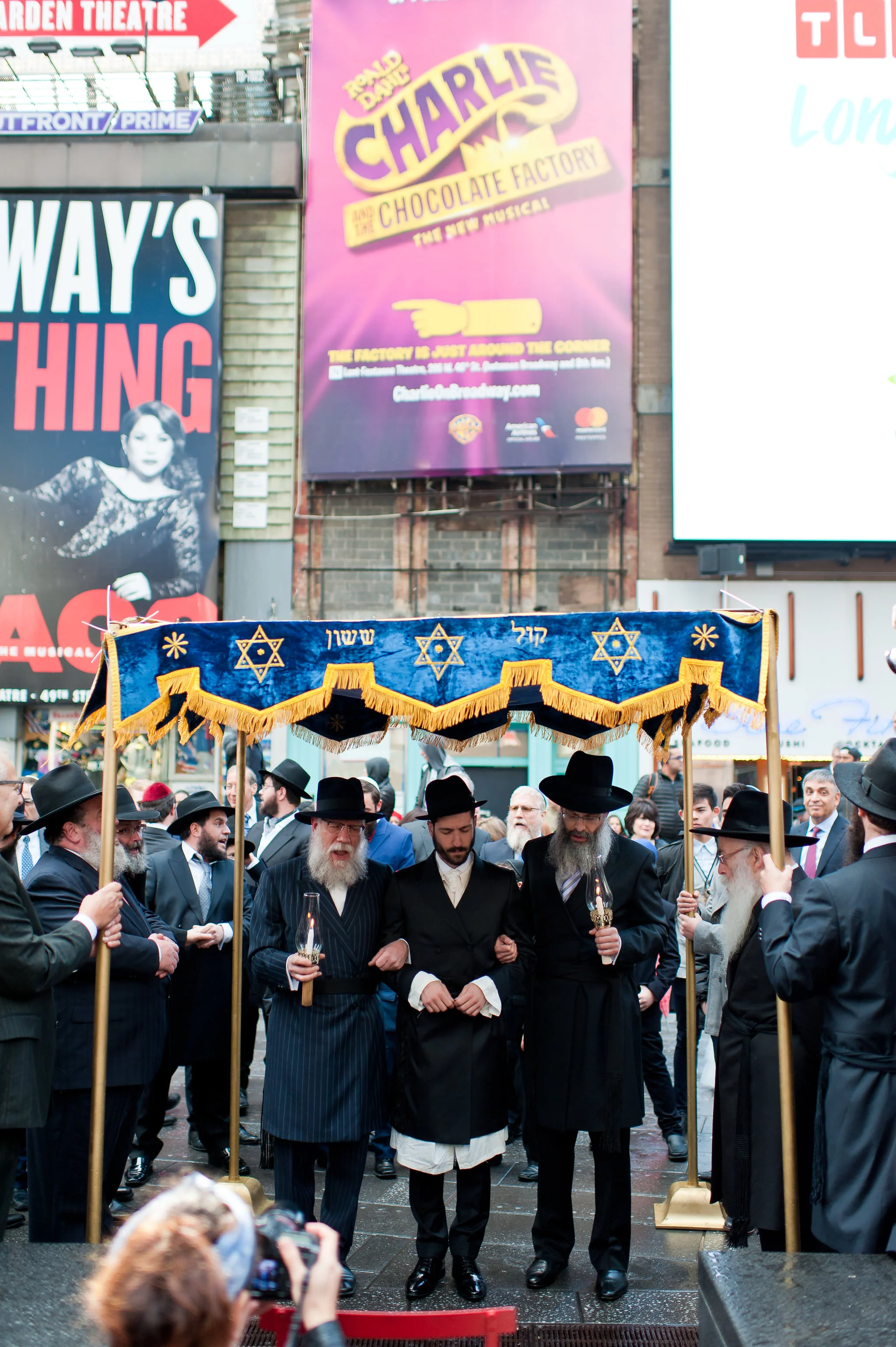 Historic Chabad Orthodox Jewish Wedding in Times Square Manhattan New York NYC Photo by Chaim Schvarcz, chuppah, father of the groom, groom, father of the bride