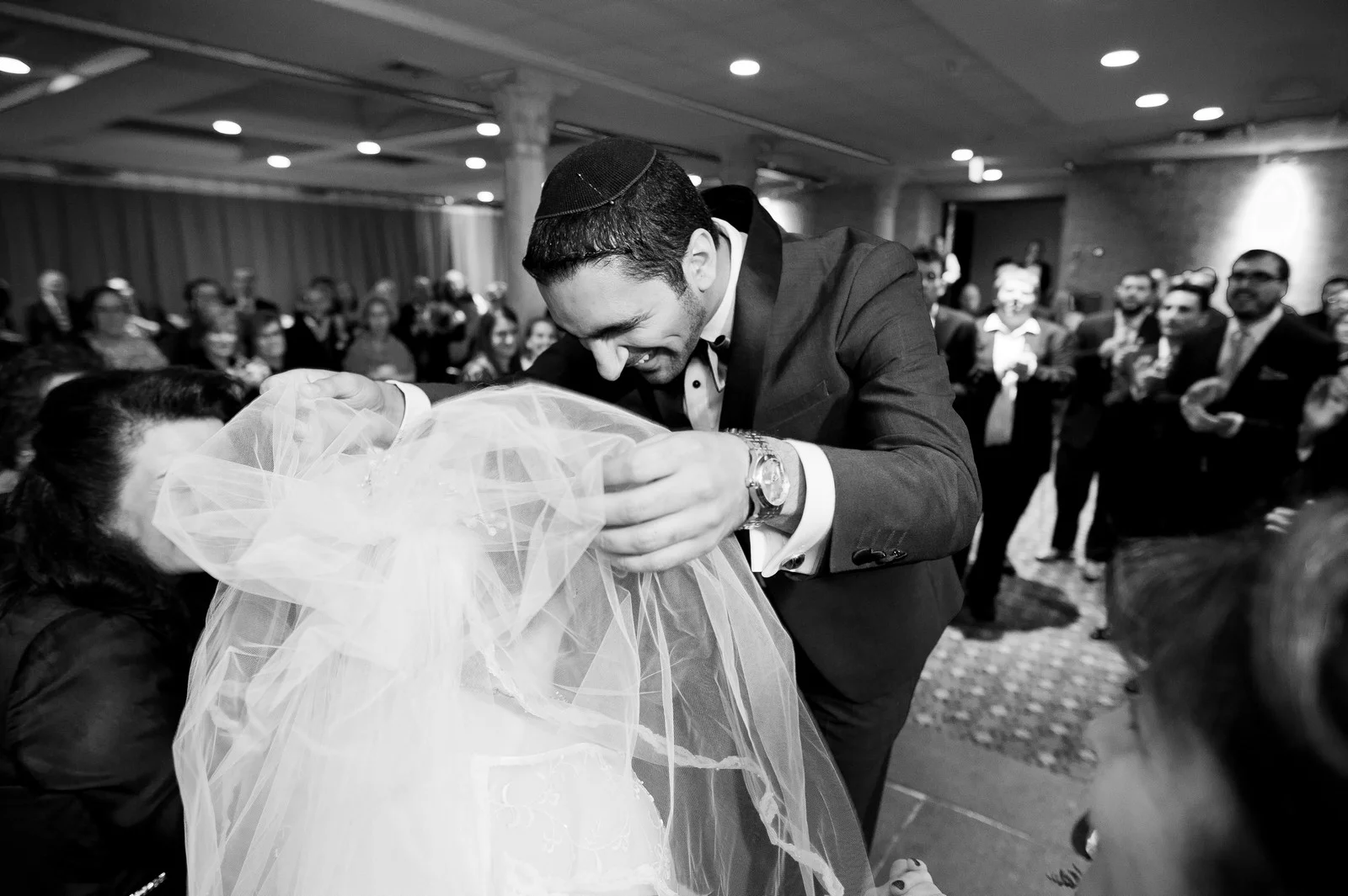 Sam and Yishai’s Modern Orthodox Jewish Wedding at Crest Hollow Country Club, Woodbury NY, Photos by Chaim Schvarcz, Bride, Groom, Bedeken