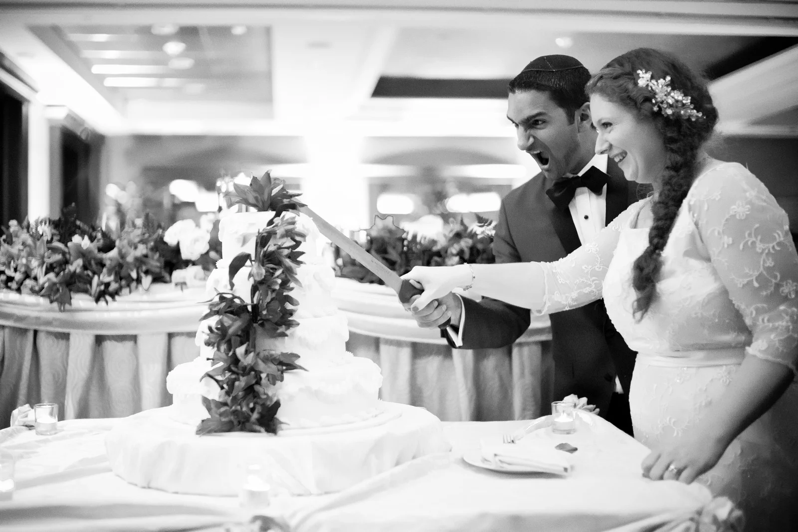 Sam and Yishai’s Modern Orthodox Jewish Wedding at Crest Hollow Country Club, Woodbury NY, Photos by Chaim Schvarcz, Bride, Groom, Wedding Cake