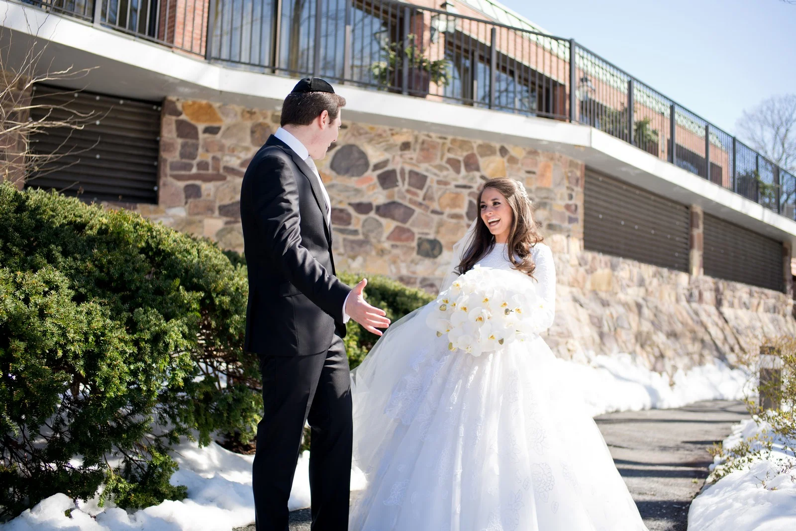 First Look Blog Post Photos By Chaim Schvarcz Bride Groom Wedding Day Snow