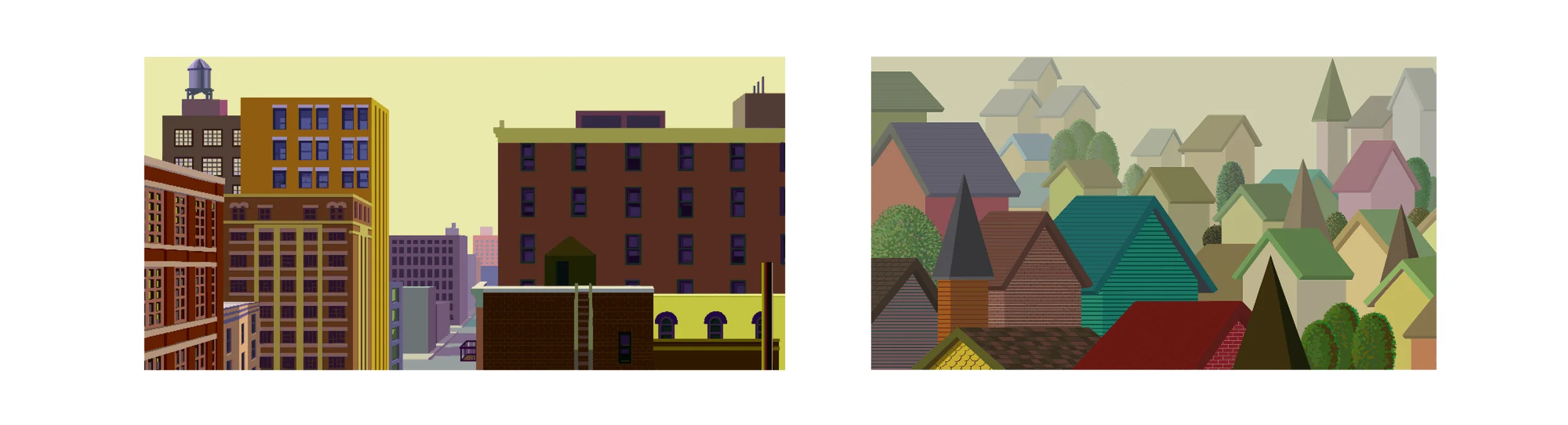 westside', digital art, 36" by 18" tales of the houses', digital art, 34" by 19"