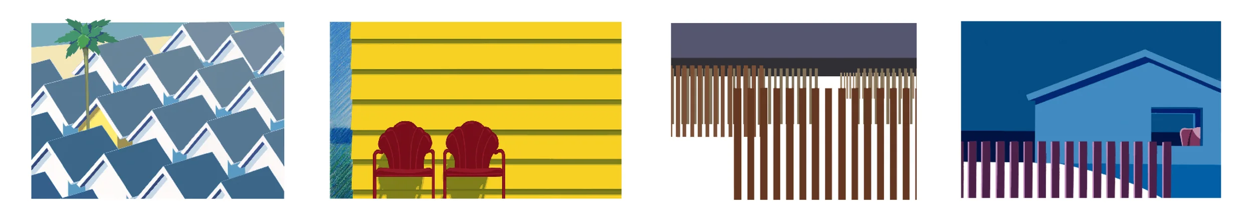 yellow house', serigraph, 23" by 16" two red chairs', serigraph, 17" by 11" shorelines", serigraph, 14" by 9.5" sea fever', serigraph, 12" by 8.5"