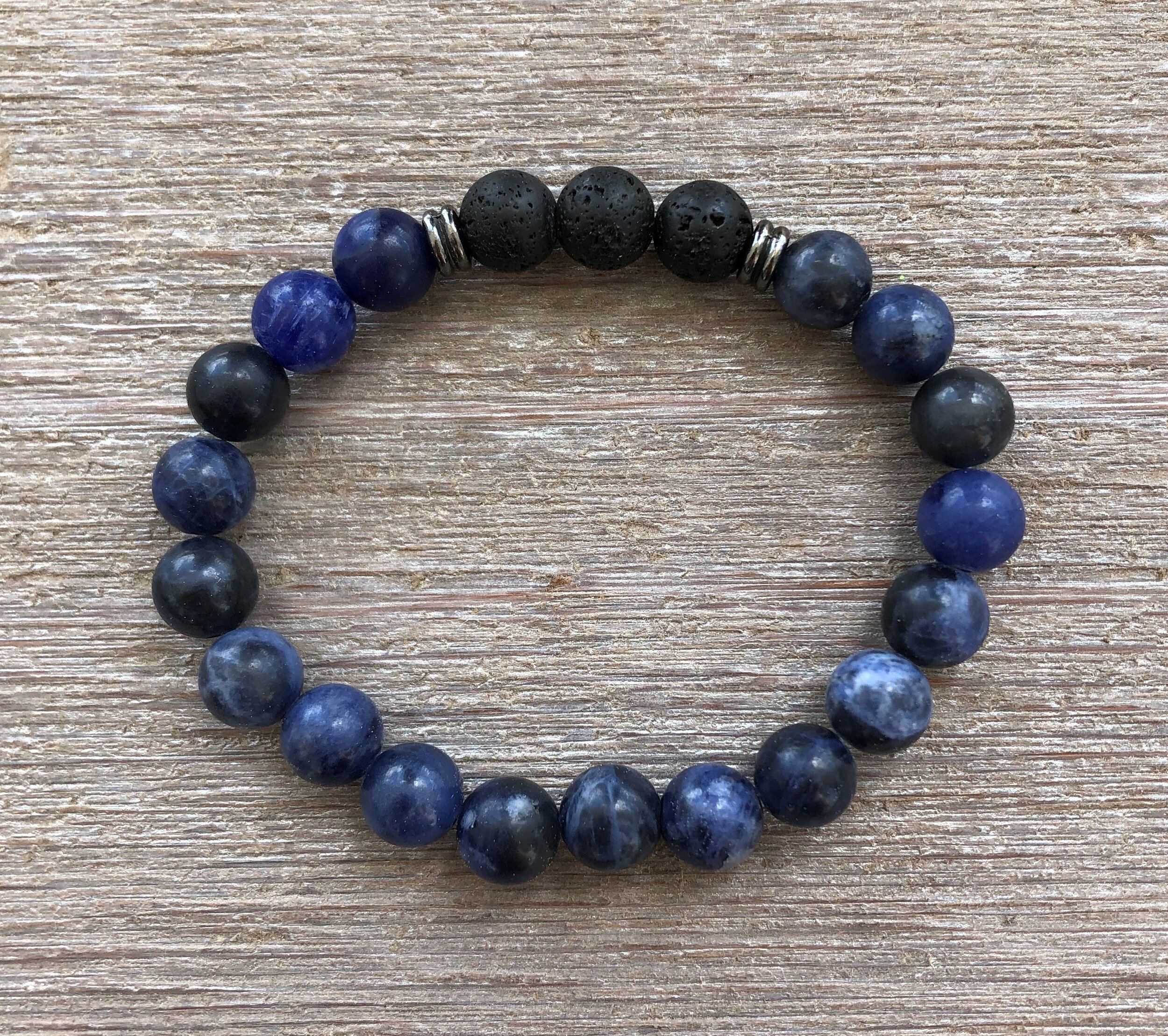 SIVITE Blue Cats Eye Lava Rock Natural Stone Beads Stretch Bracelet Essential Oil Diffuser Bracelet 8MM