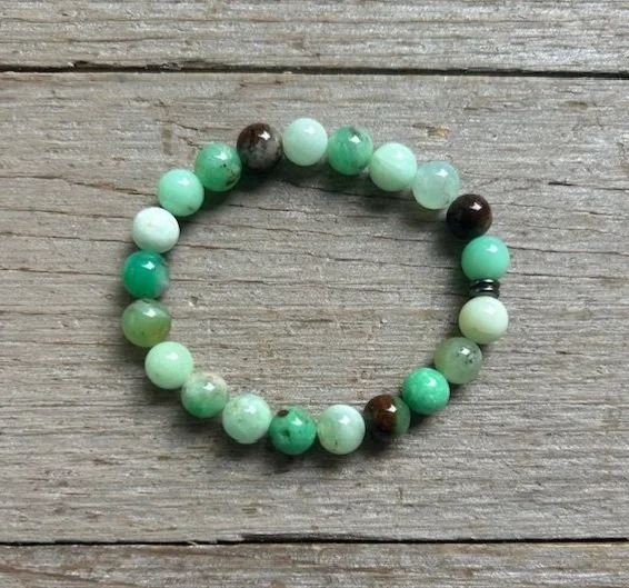 Bracelet Argent 925 Avec Chrysoprase - Poids 56,80g - Occasion