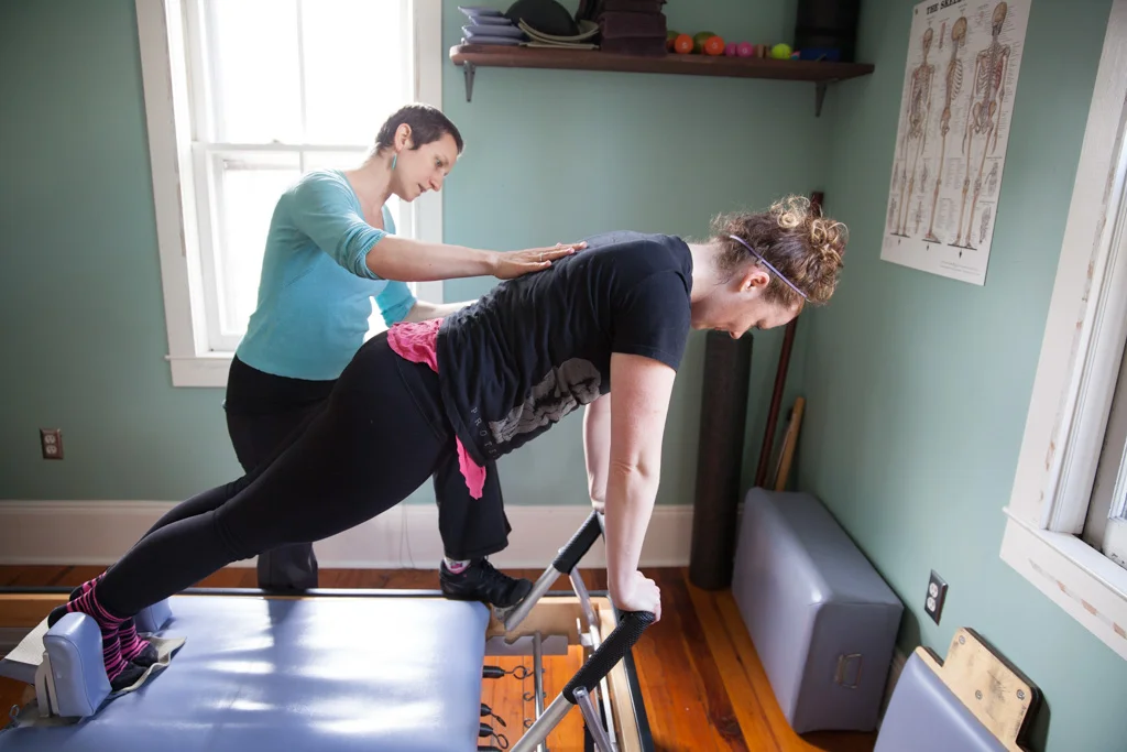 Private Pilates lesson on the Pilates Reformer