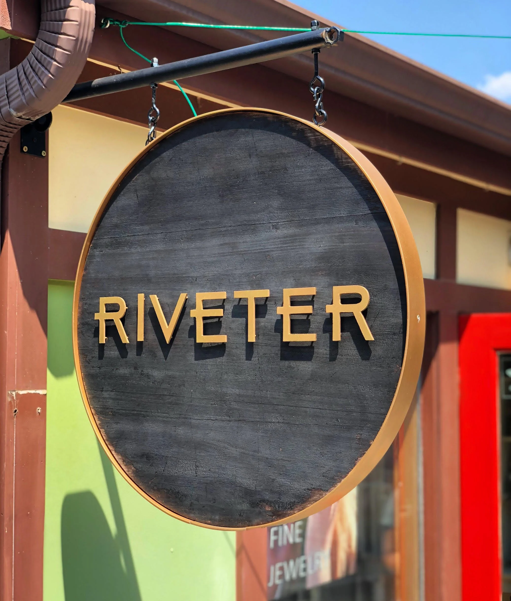 Riveter East Nashville, Tn 24" x 24" Charred Eucalyptus, Aluminum, Gold Flake, Double Sided