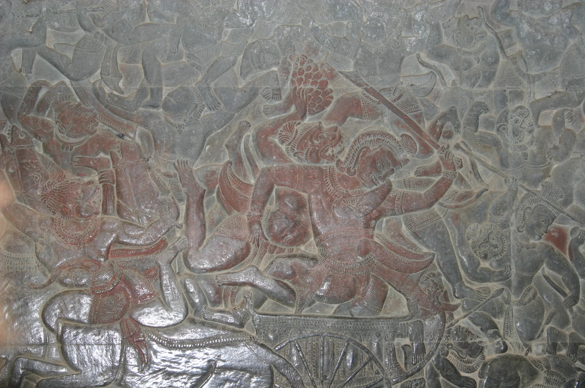 The wall carvings depict historical events of the emperors, including battles and parades. They were carved after the blocks had been put in place. 