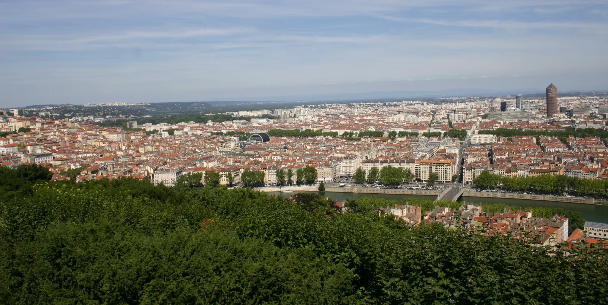  View of the city from the Basillica in 2011.&nbsp; The round reddish building on the right is called "The Pencil."&nbsp; It is located just outside the Lyon City limits, so not subject to the height restrictions. 
