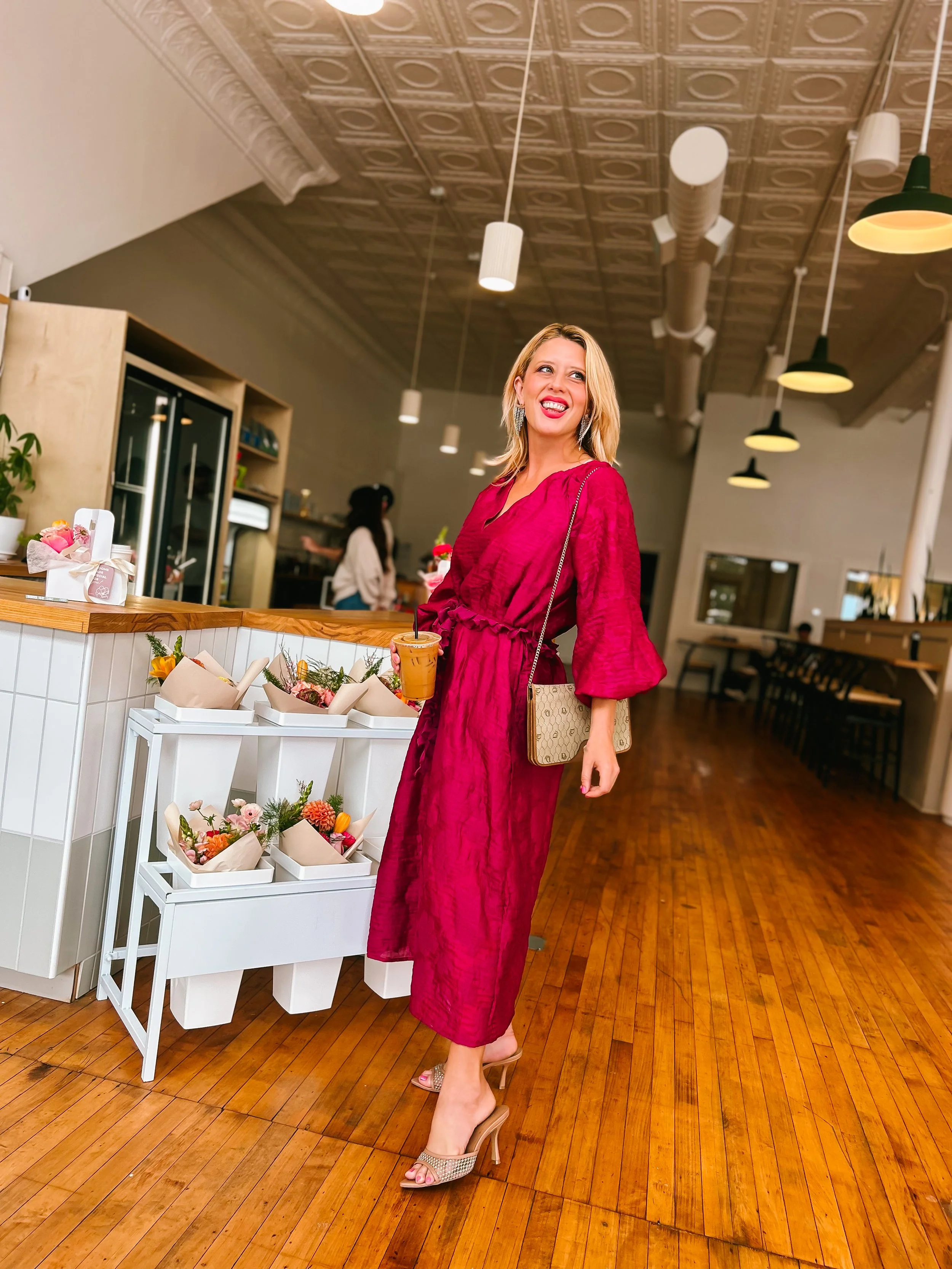 Woman at Bloom and Pour Coffee Shop Waxahachie Texas