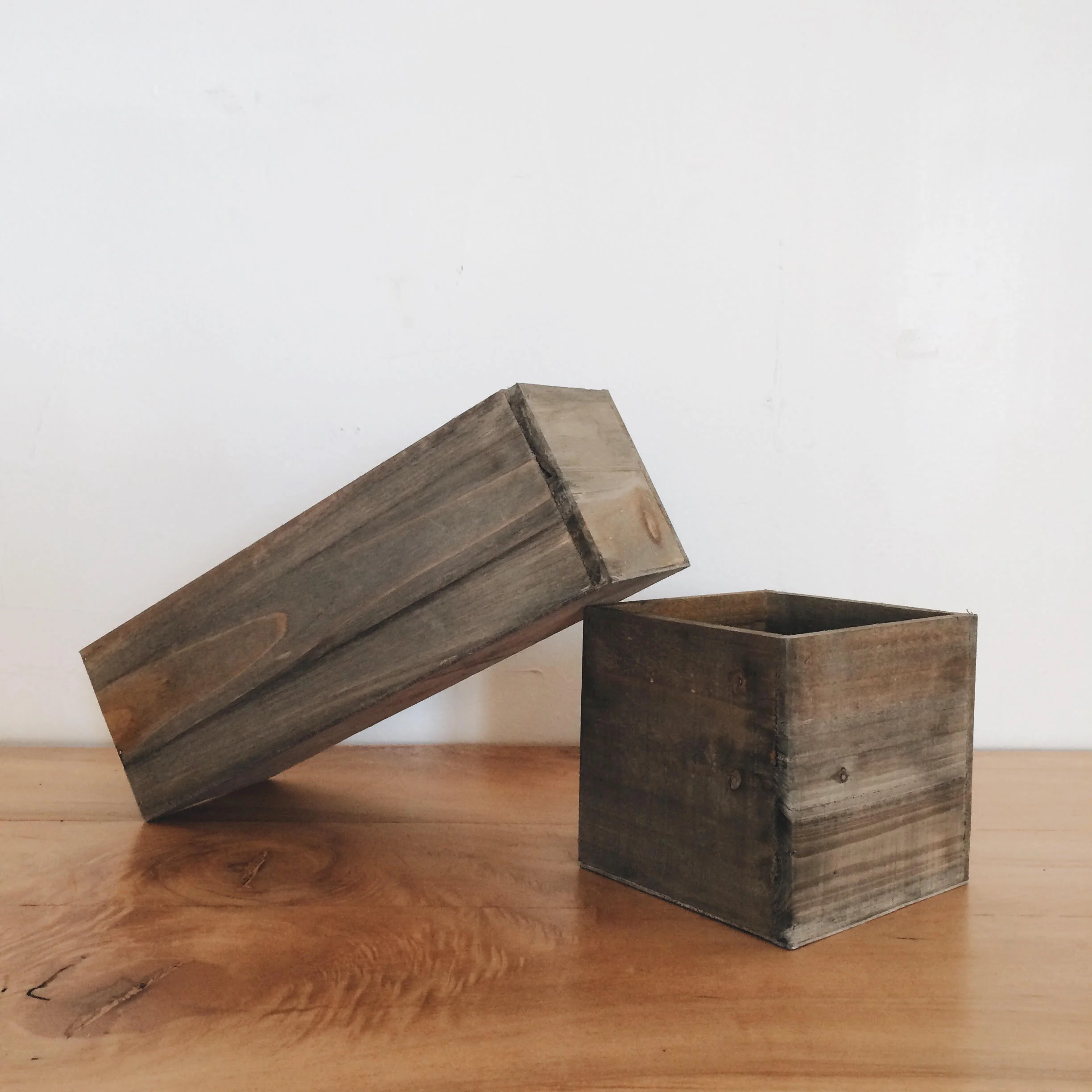 Wooden planters (8) - 5 x 5 x 5" Wooden planters (14) - 12 x 4 x 4"