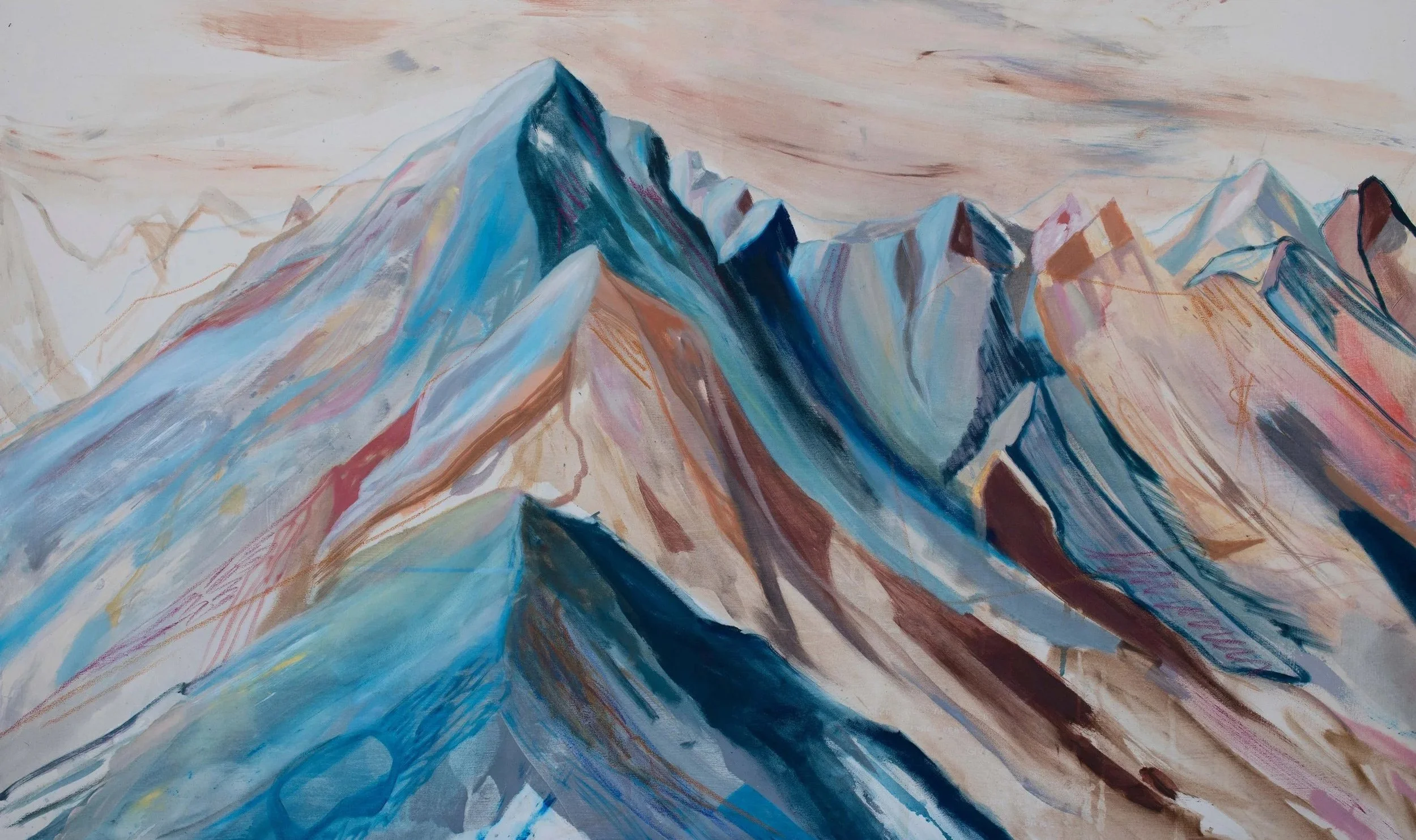 'Teton Night' Oil and Acrylic on Canvas, 2024, 42x68'',  Available, Inquire via Email