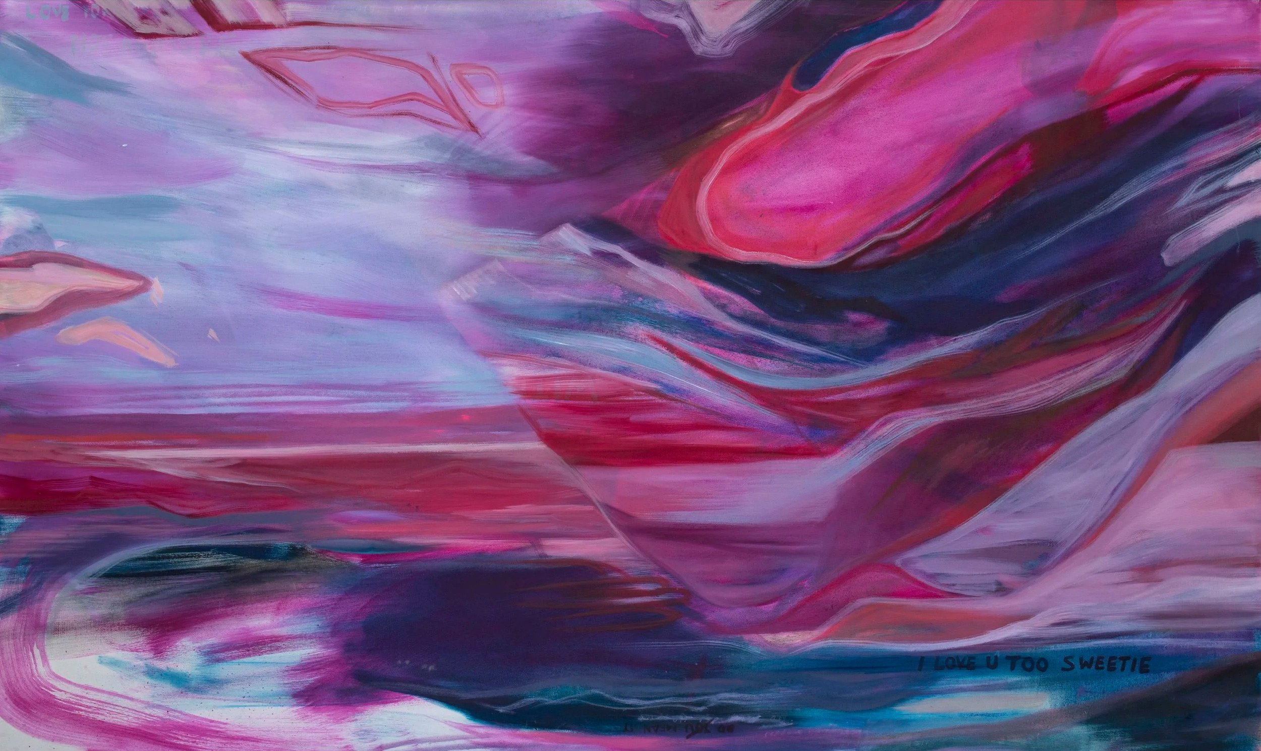 'I love you too sweetie' Oil and Acrylic on Canvas, 2024, 40x68,  Available, Inquire via Email