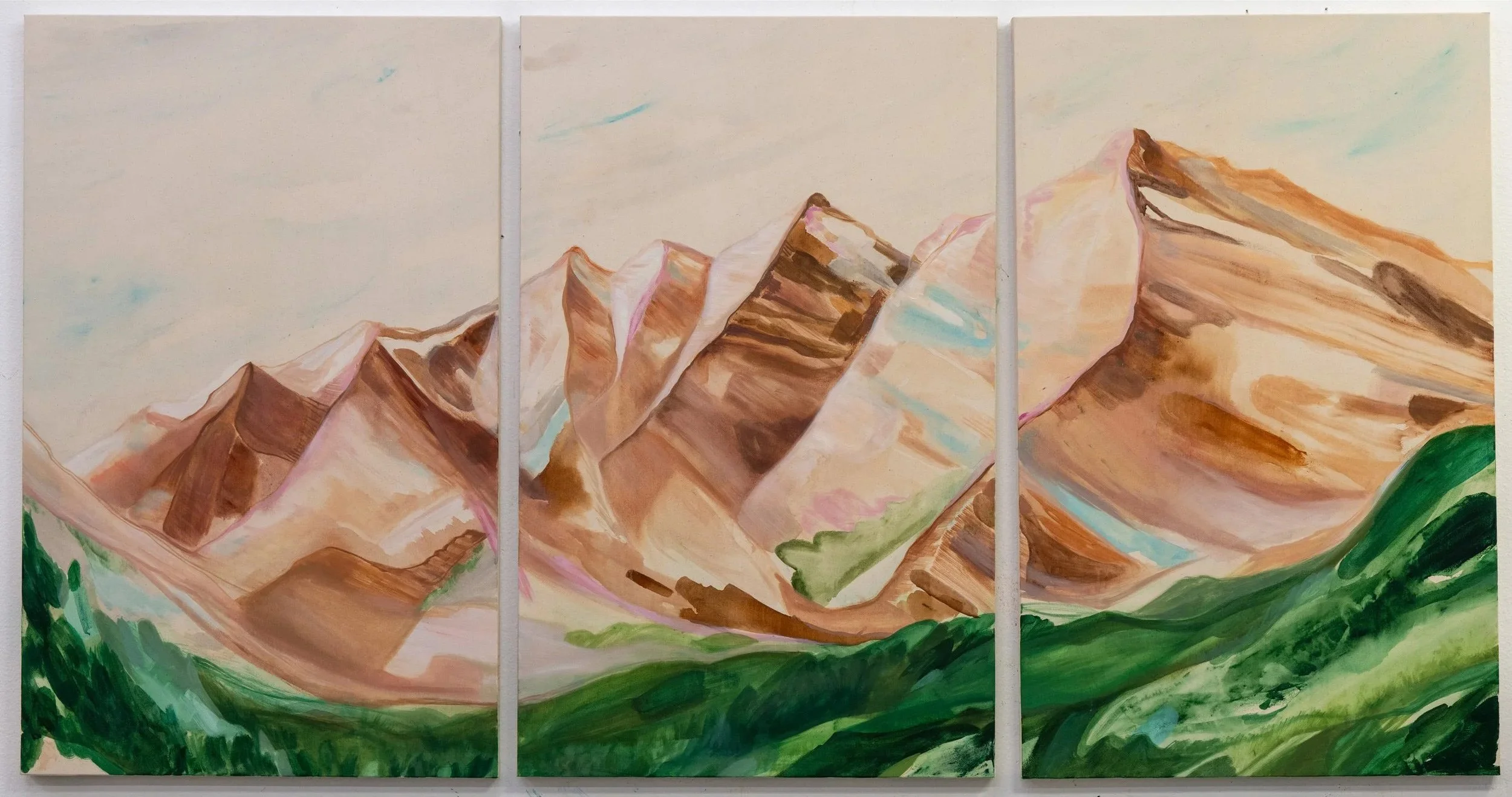 'Three Bells' Oil and Acrylic on Canvas, 2025, 42x 105'',  Sold