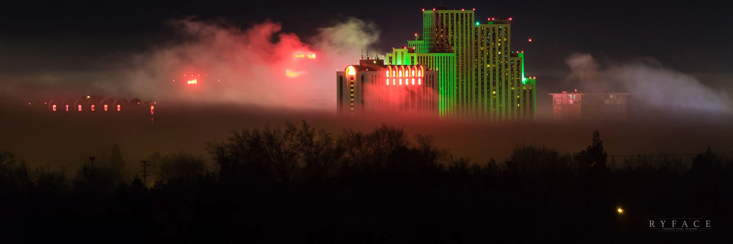 Fog settles on the downtown skyline, Reno, NV.