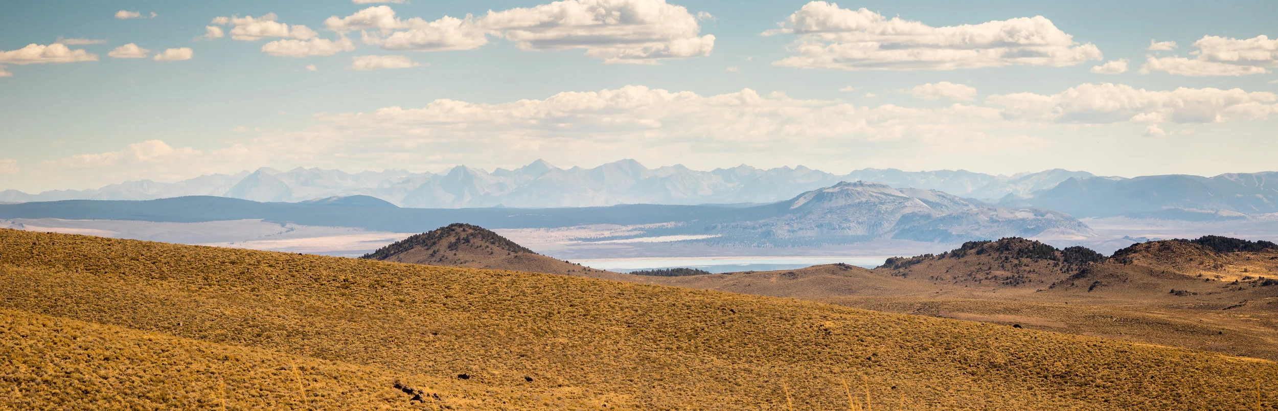 Mono Lake, Owen's Valley and the High Sierras, including Mt. Whitney. From Bodie Road looking south, Bodie, CA.